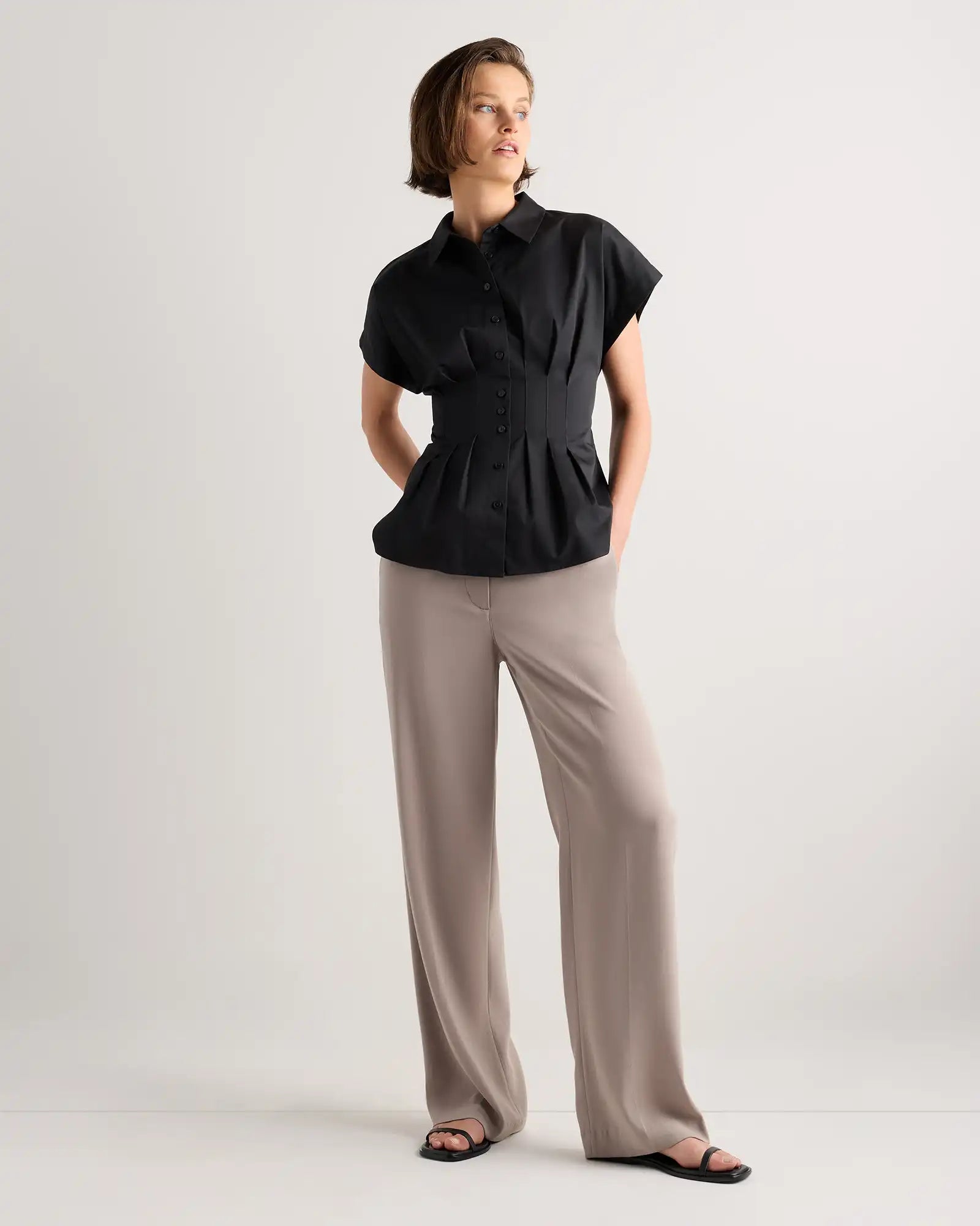 Stretch Twill Pleated Short Sleeve Shirt