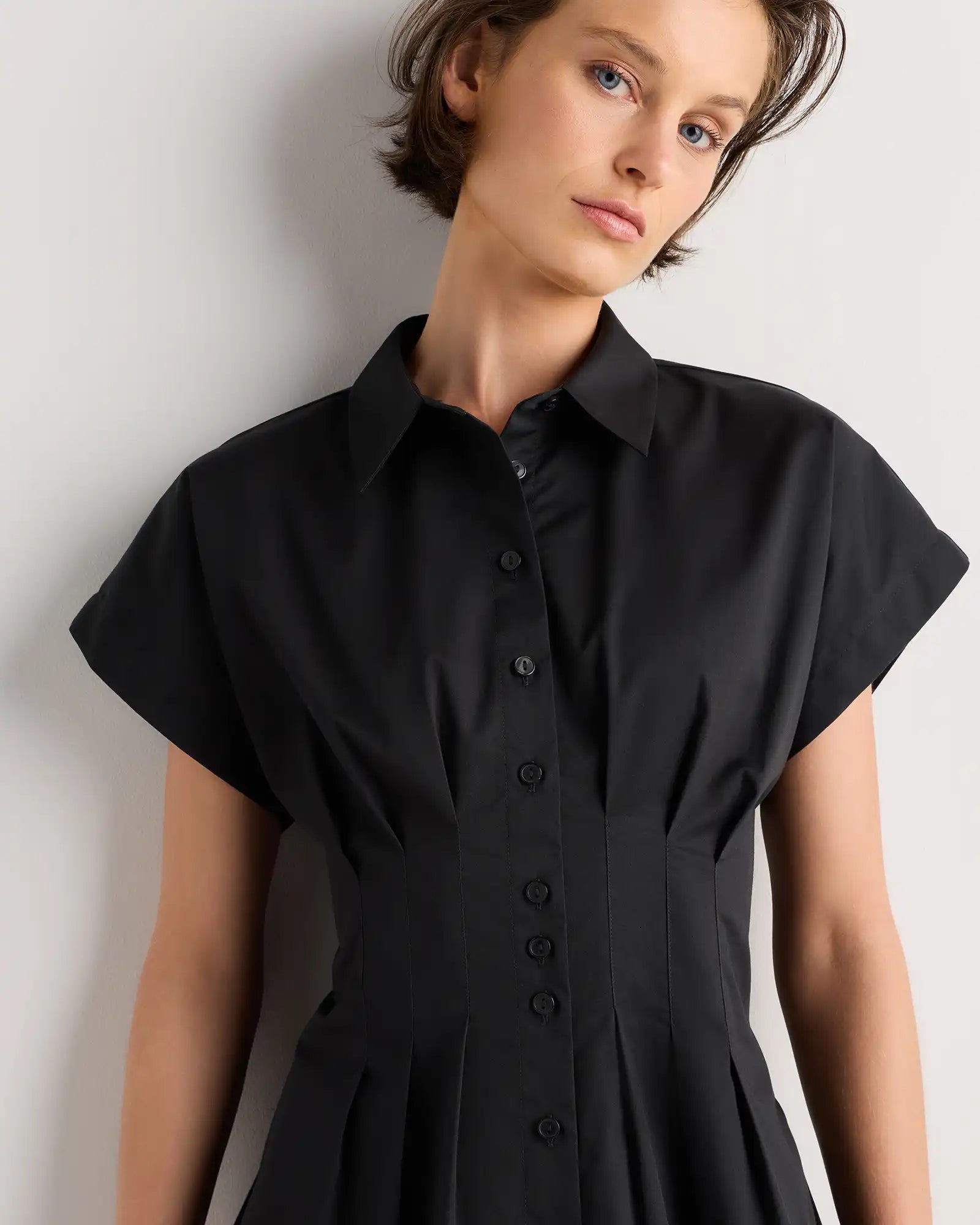 Stretch Twill Pleated Short Sleeve Shirt