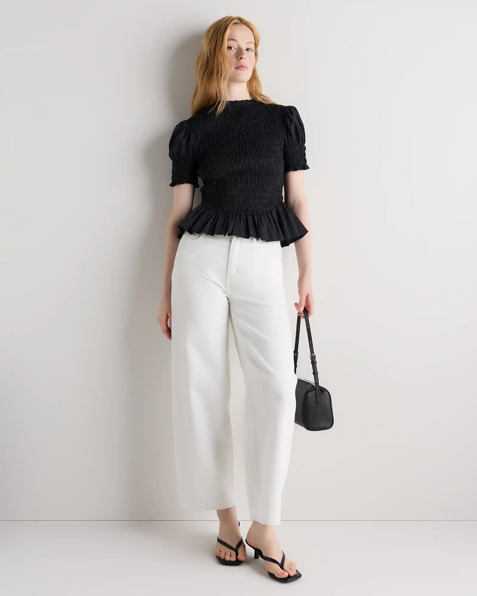 Cotton Viscose Voile Smocked Peplum Top