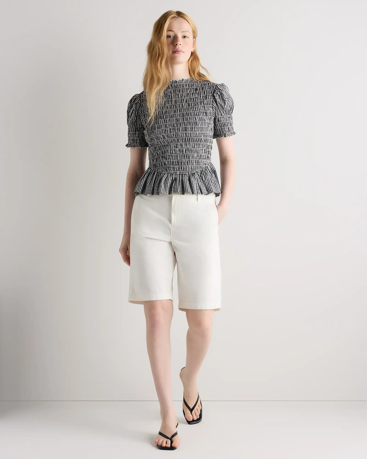 Cotton Viscose Voile Smocked Peplum Top