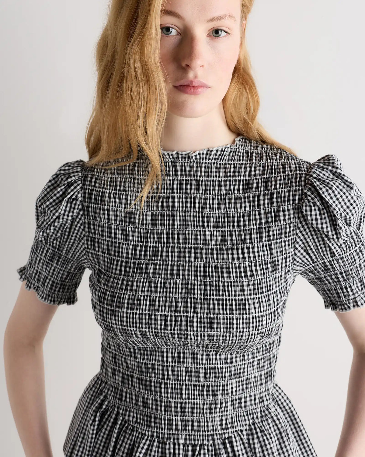Cotton Viscose Voile Smocked Peplum Top