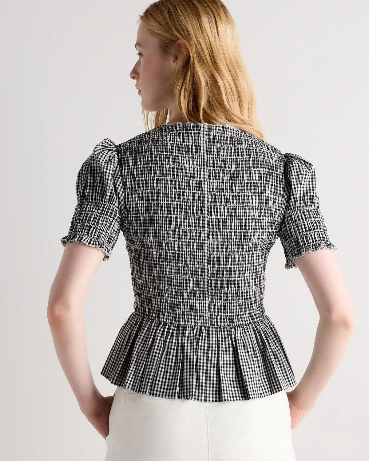 Cotton Viscose Voile Smocked Peplum Top