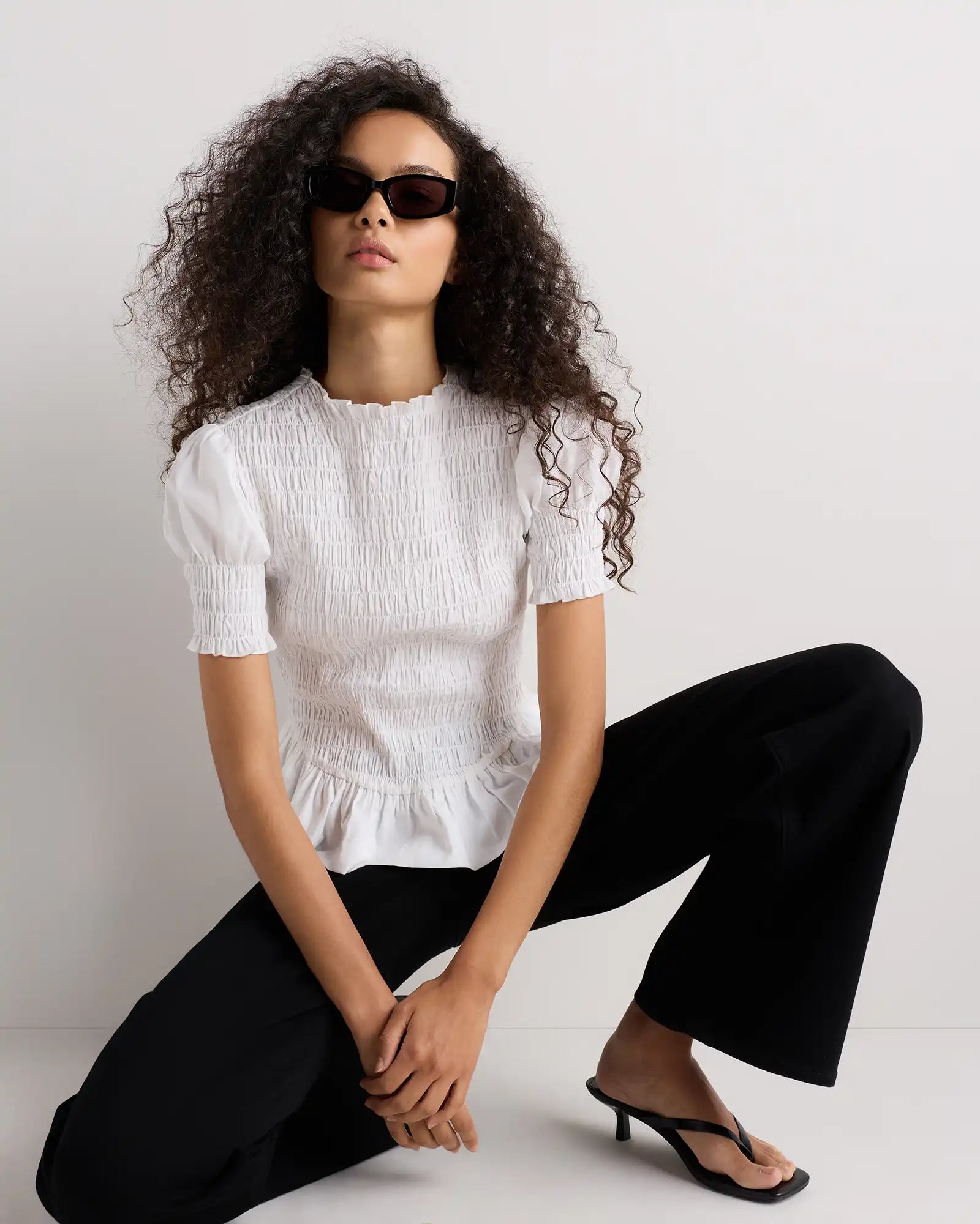 Cotton Viscose Voile Smocked Peplum Top