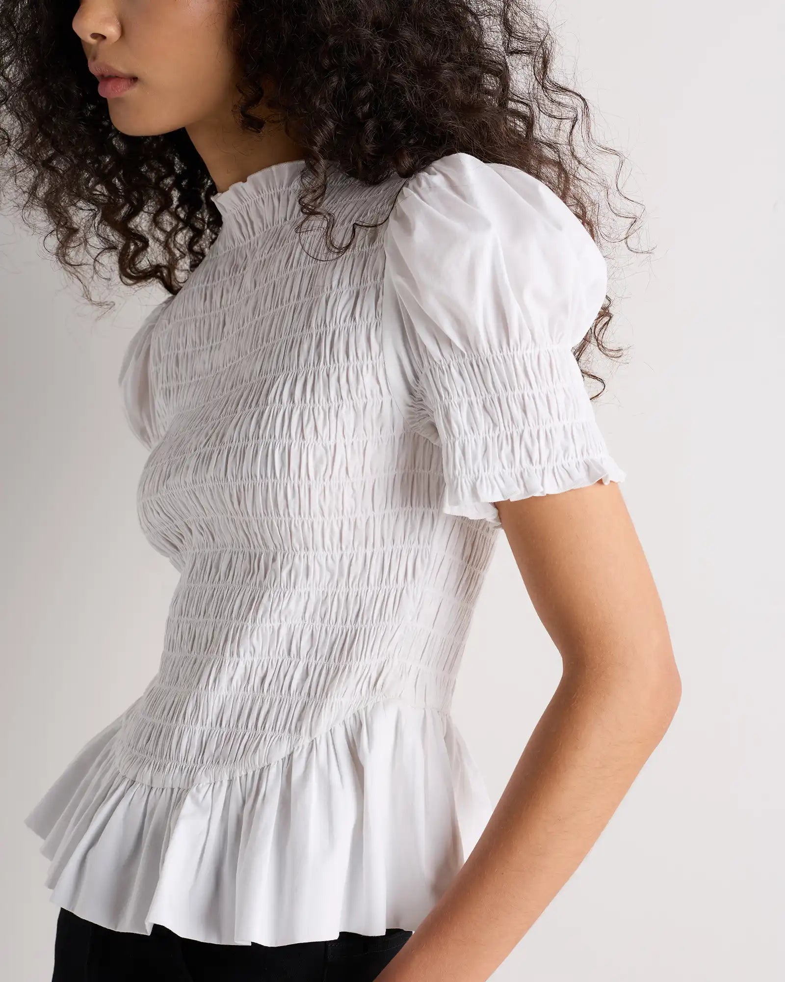Cotton Viscose Voile Smocked Peplum Top