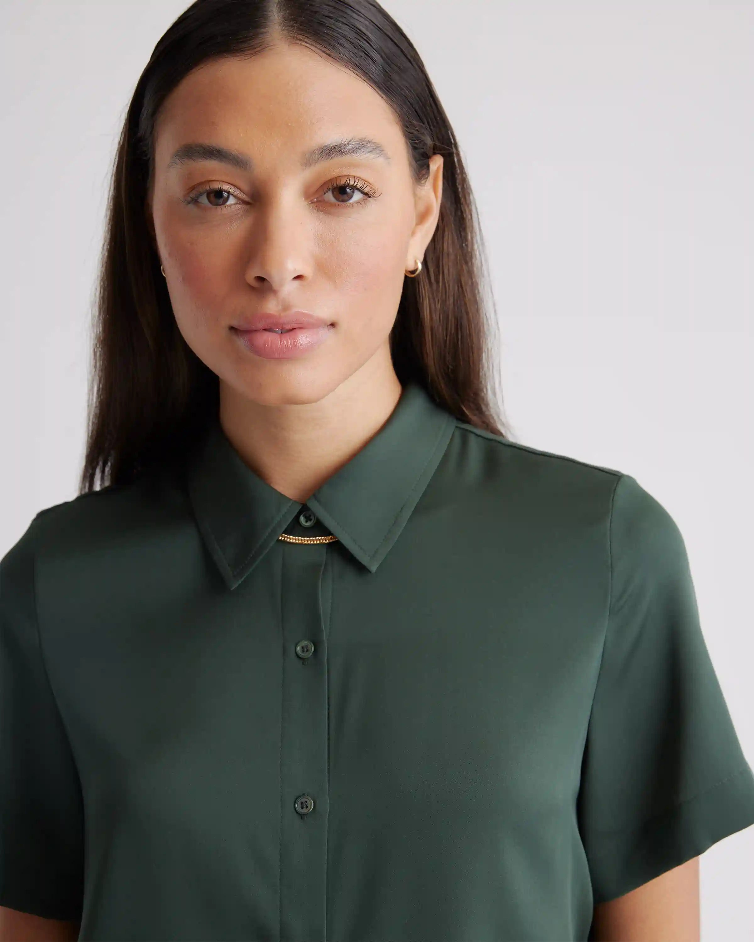 Washable Stretch Silk Short Sleeve Blouse