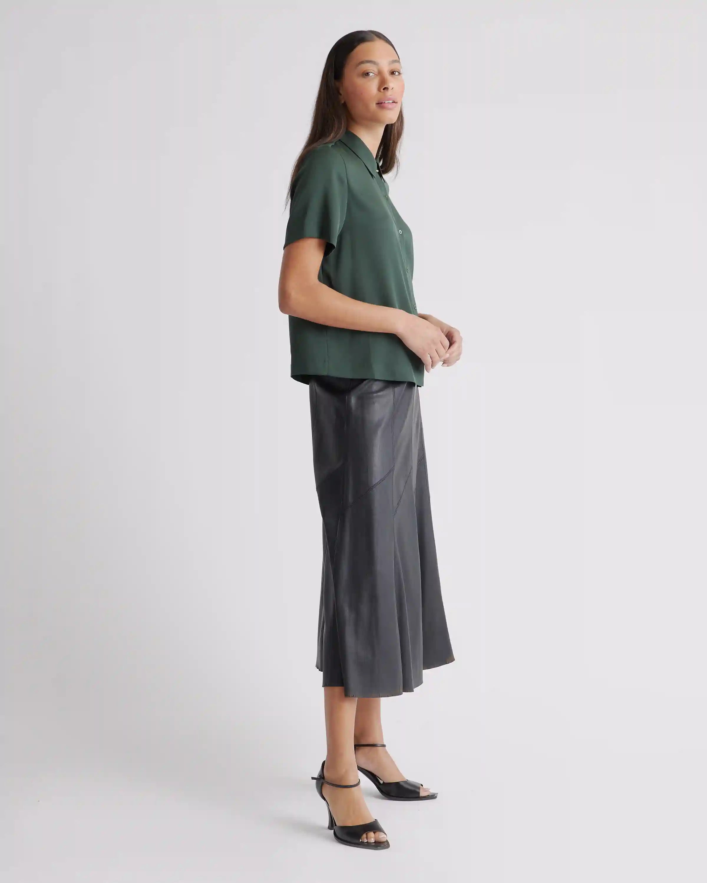 Washable Stretch Silk Short Sleeve Blouse
