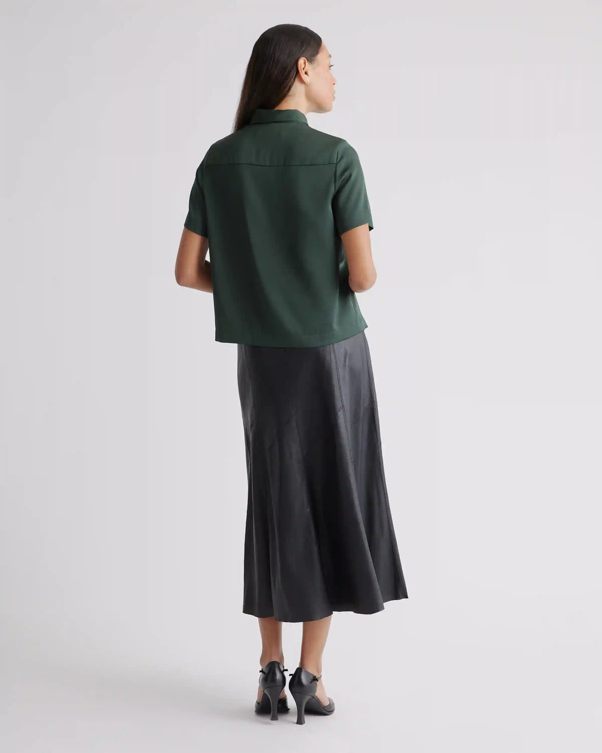 Washable Stretch Silk Short Sleeve Blouse