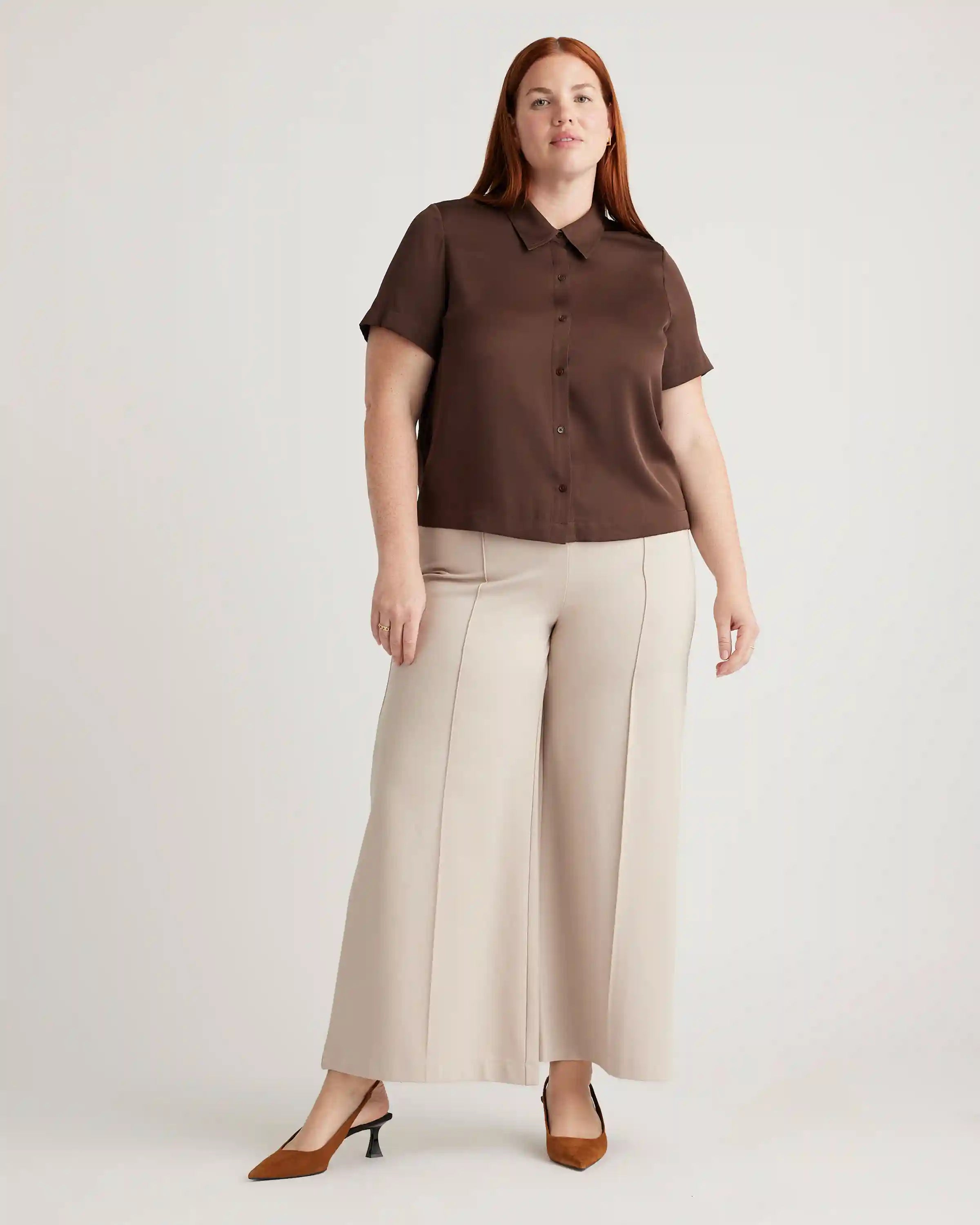 Washable Stretch Silk Short Sleeve Blouse