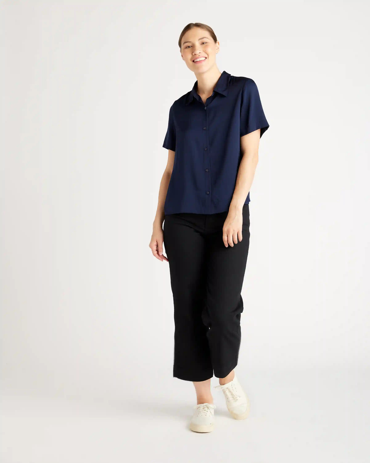 Washable Stretch Silk Short Sleeve Blouse