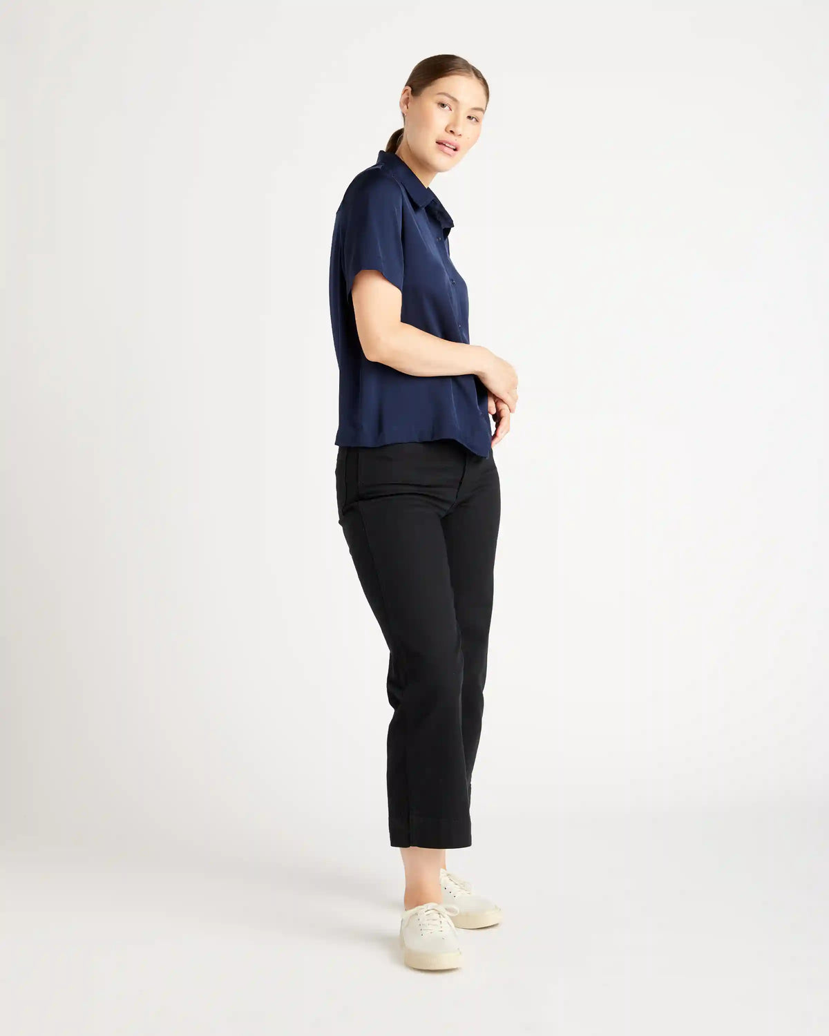 Washable Stretch Silk Short Sleeve Blouse