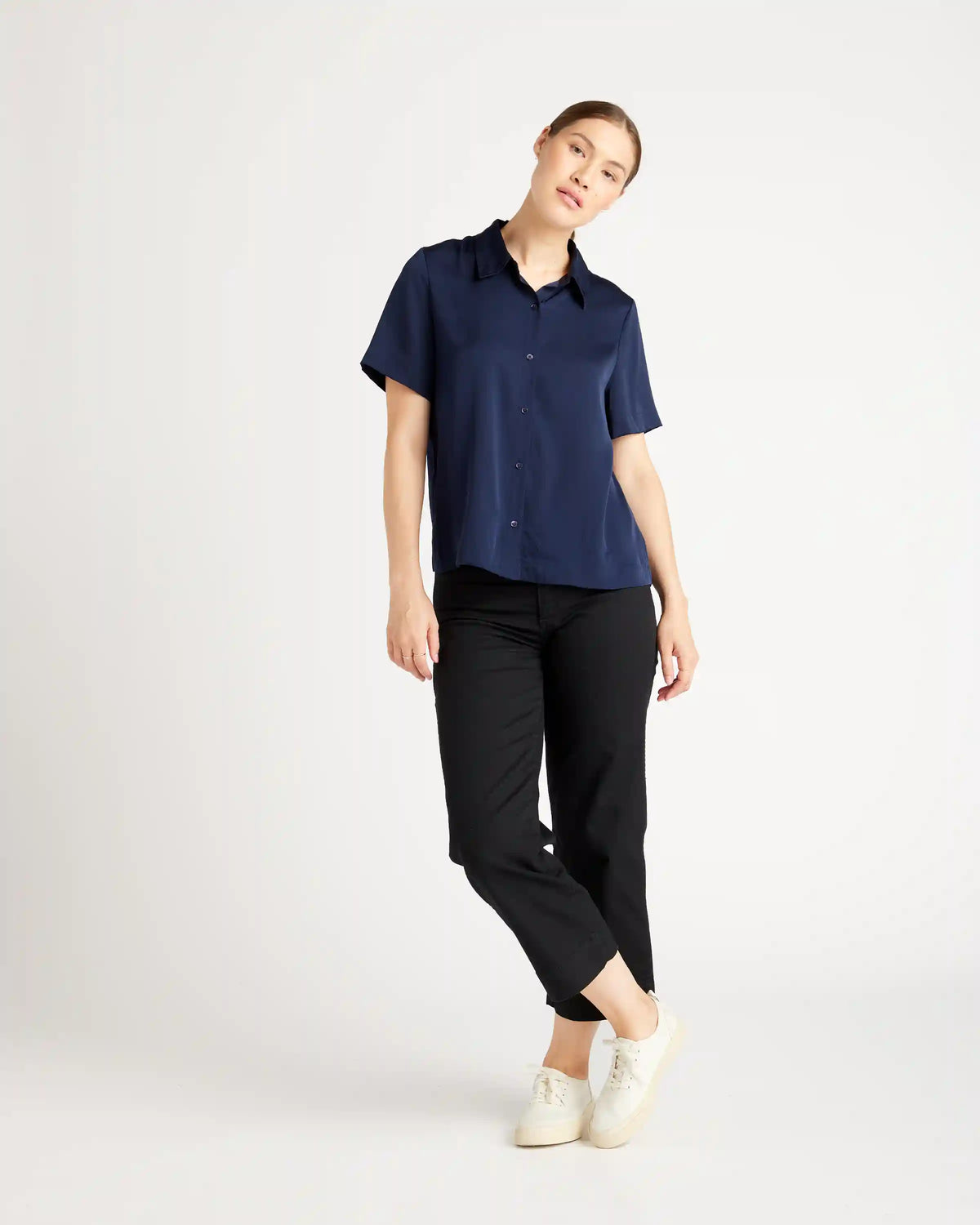 Washable Stretch Silk Short Sleeve Blouse
