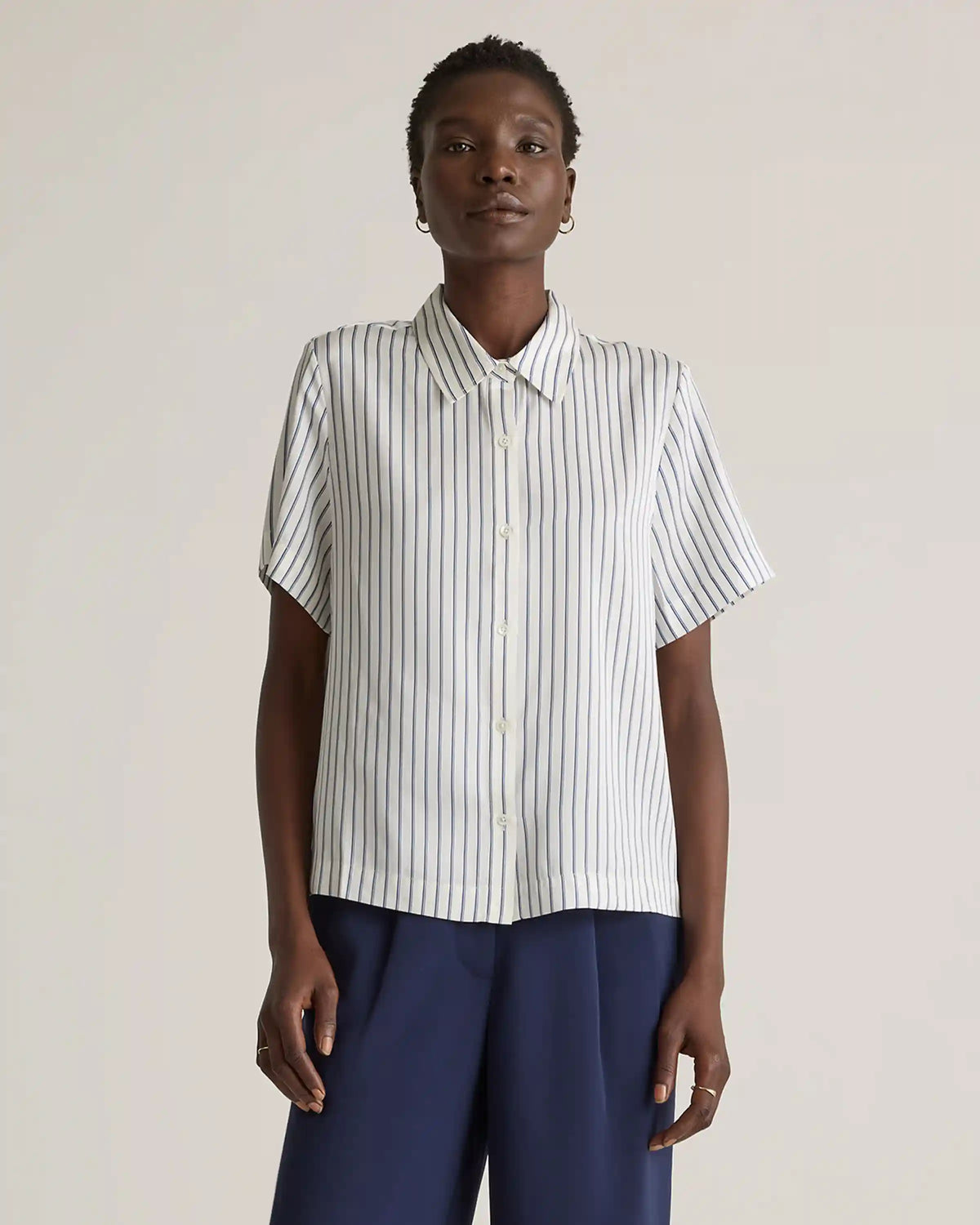 Washable Stretch Silk Short Sleeve Blouse