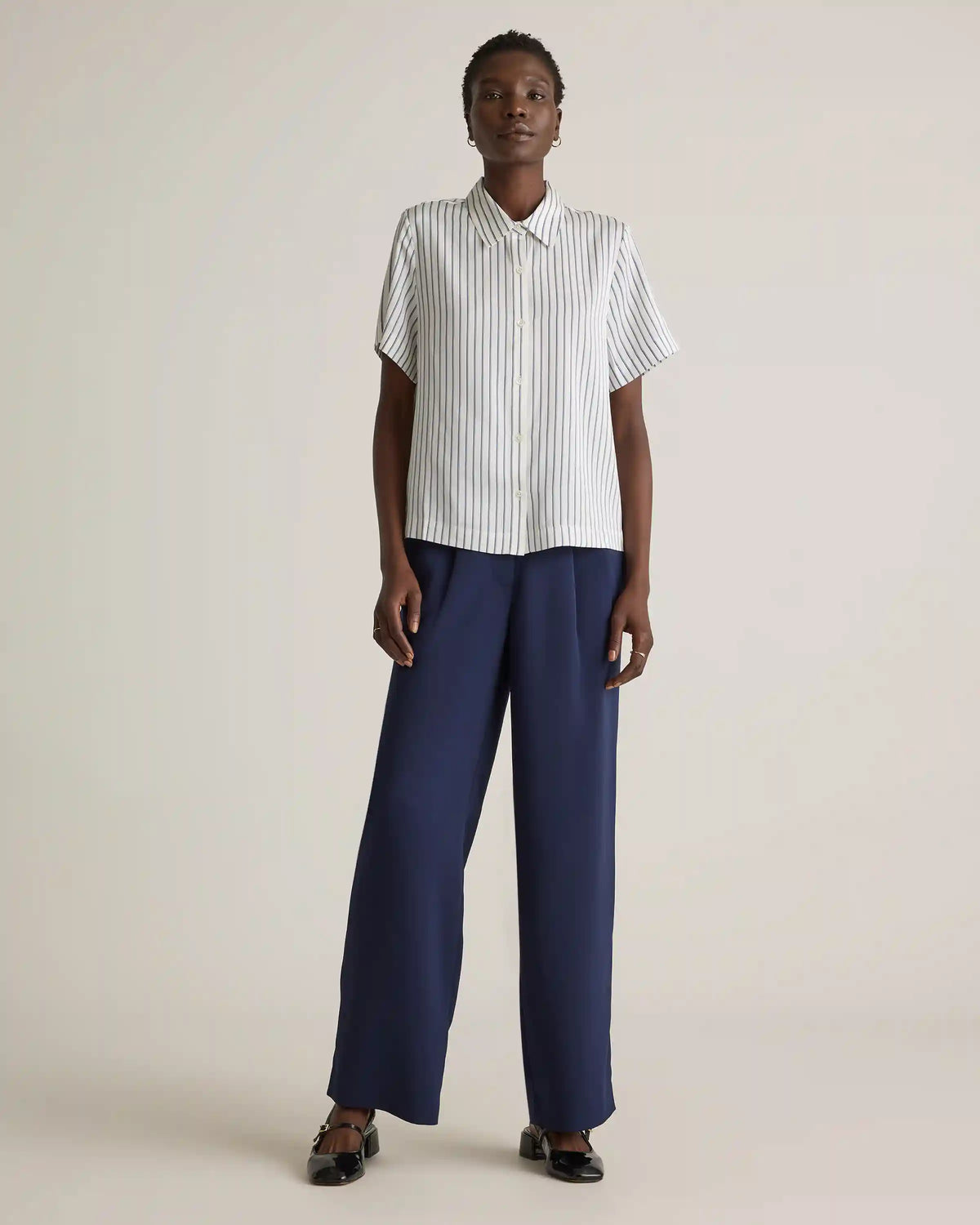 Washable Stretch Silk Short Sleeve Blouse
