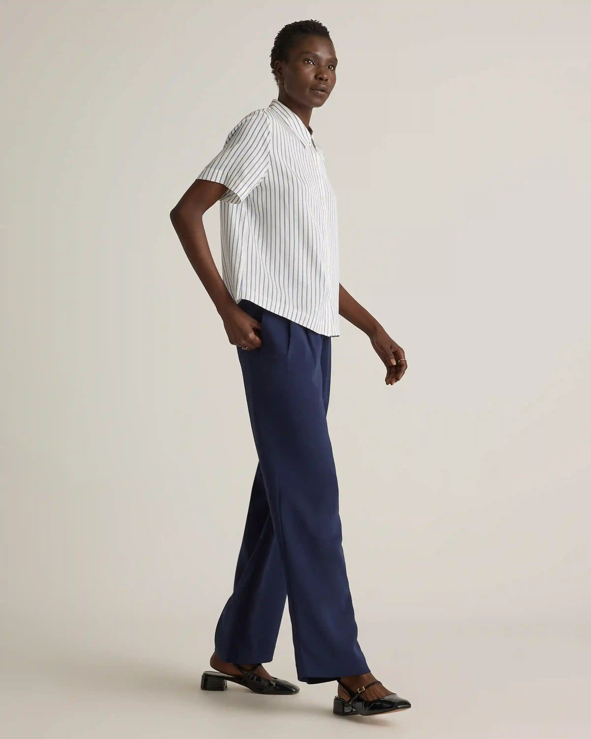 Washable Stretch Silk Short Sleeve Blouse
