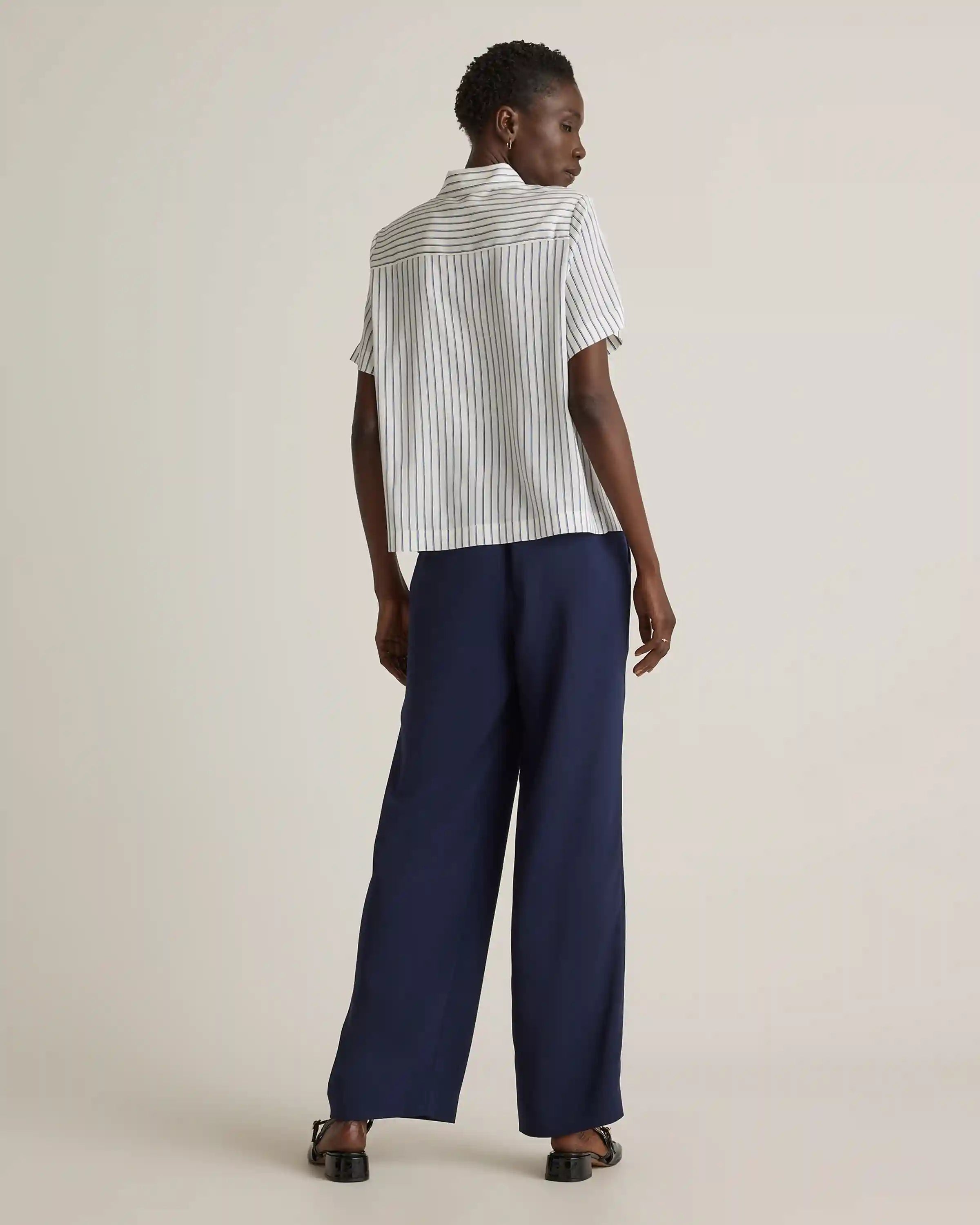 Washable Stretch Silk Short Sleeve Blouse