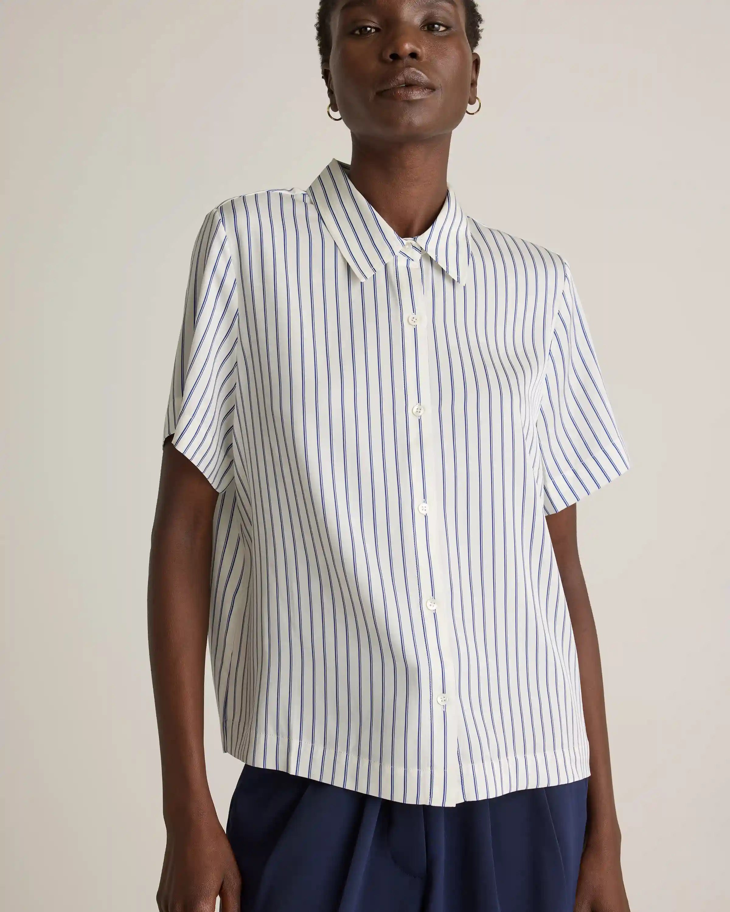 Washable Stretch Silk Short Sleeve Blouse