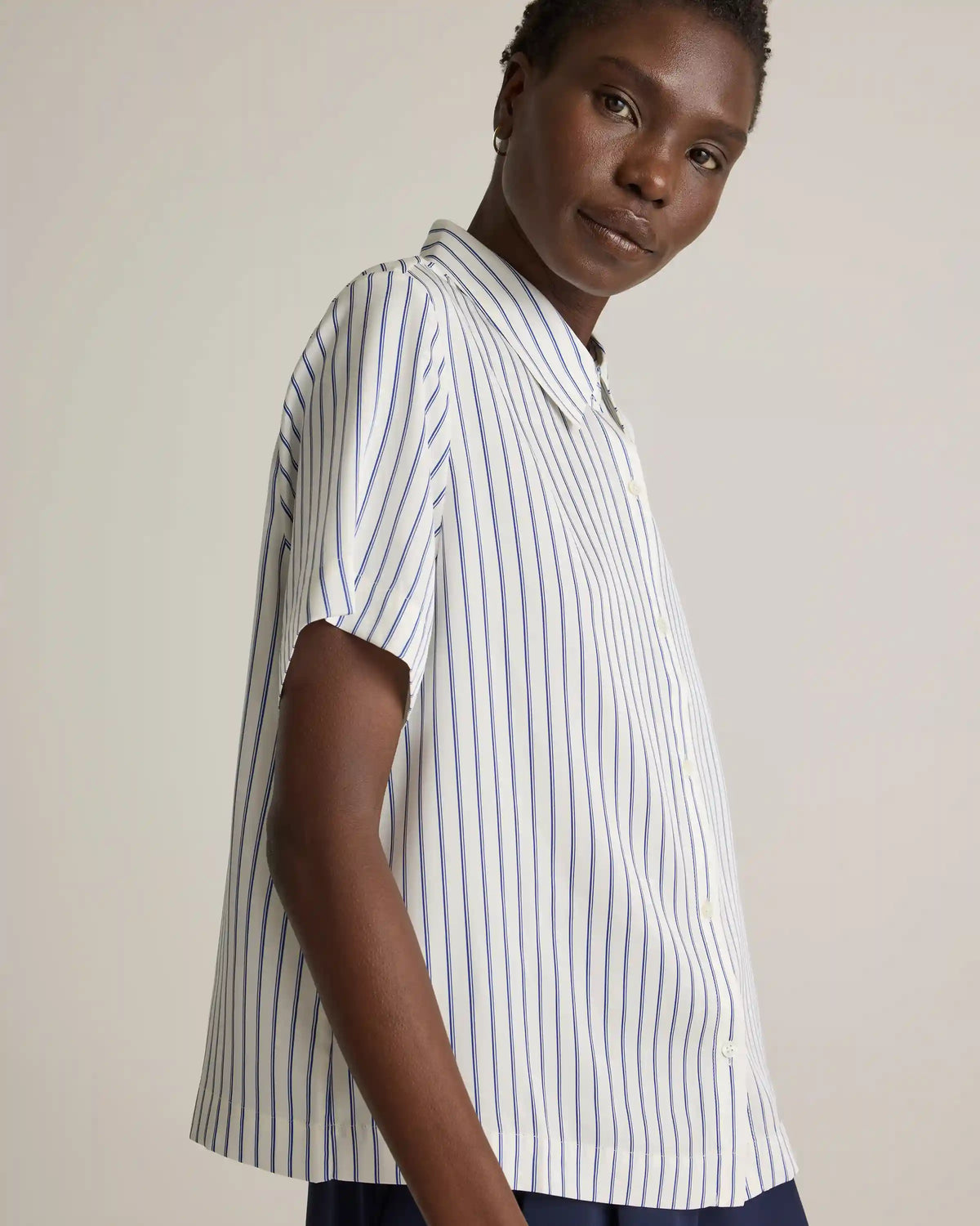 Washable Stretch Silk Short Sleeve Blouse