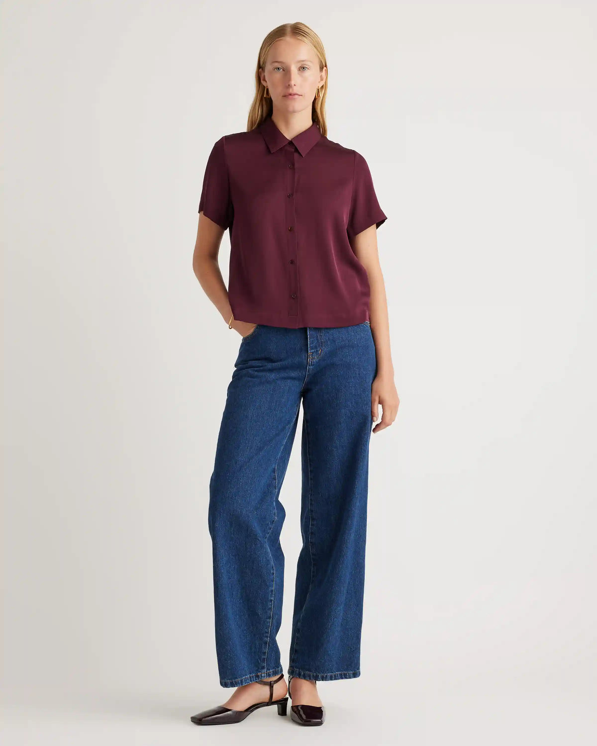 Washable Stretch Silk Short Sleeve Blouse