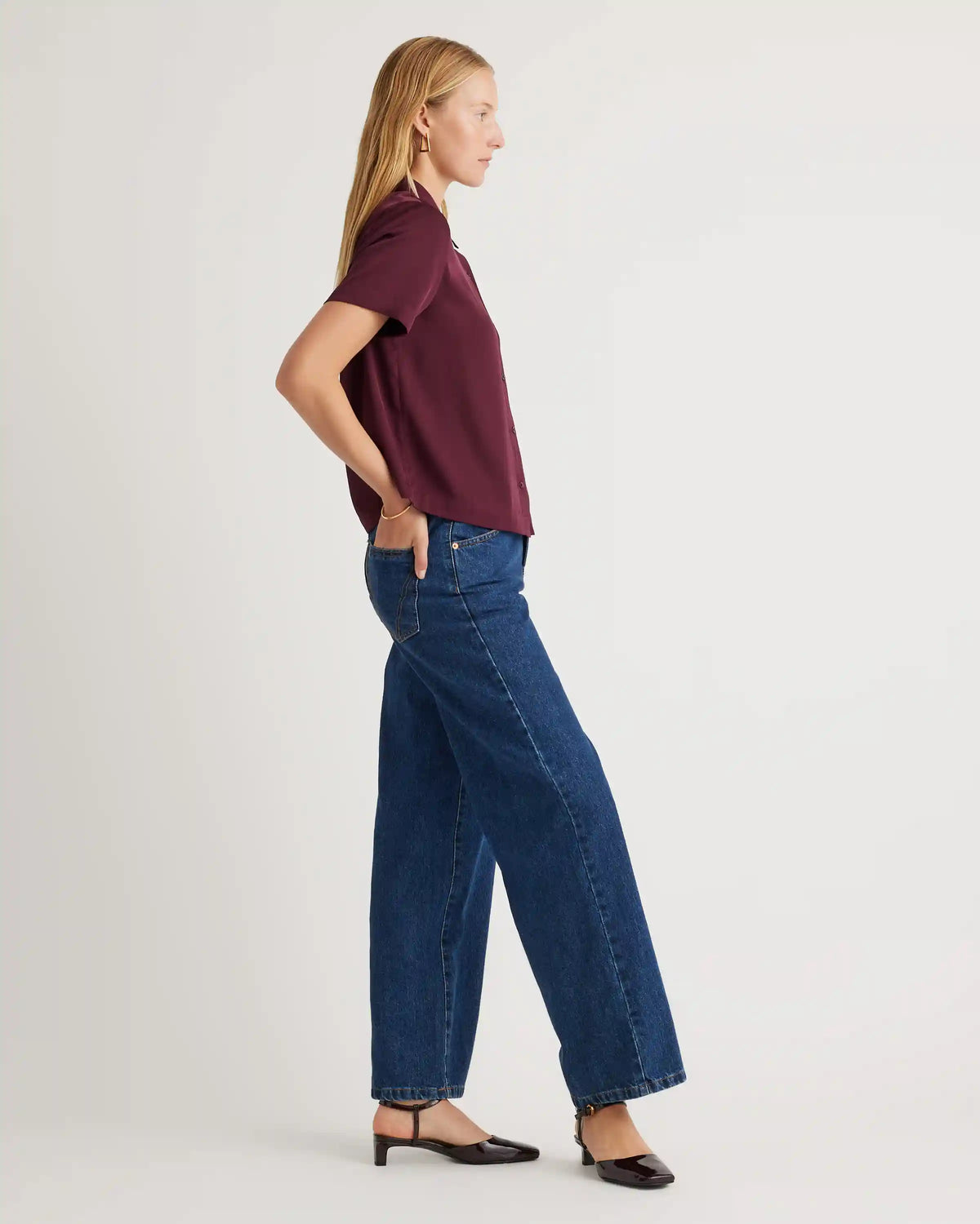 Washable Stretch Silk Short Sleeve Blouse