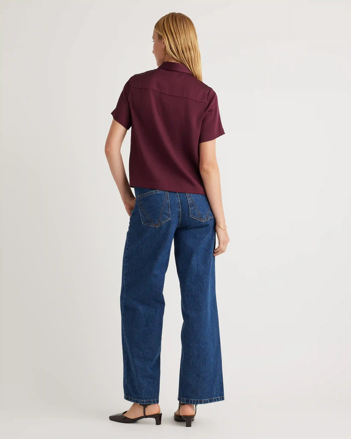 Washable Stretch Silk Short Sleeve Blouse