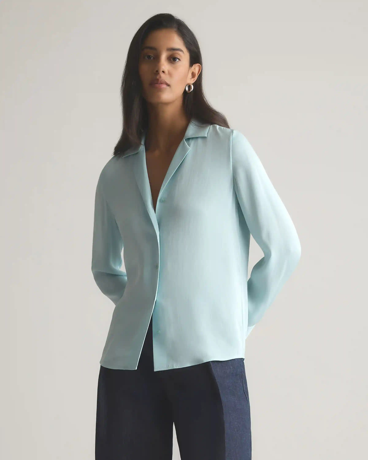 Washable Stretch Silk Notch Collar Blouse