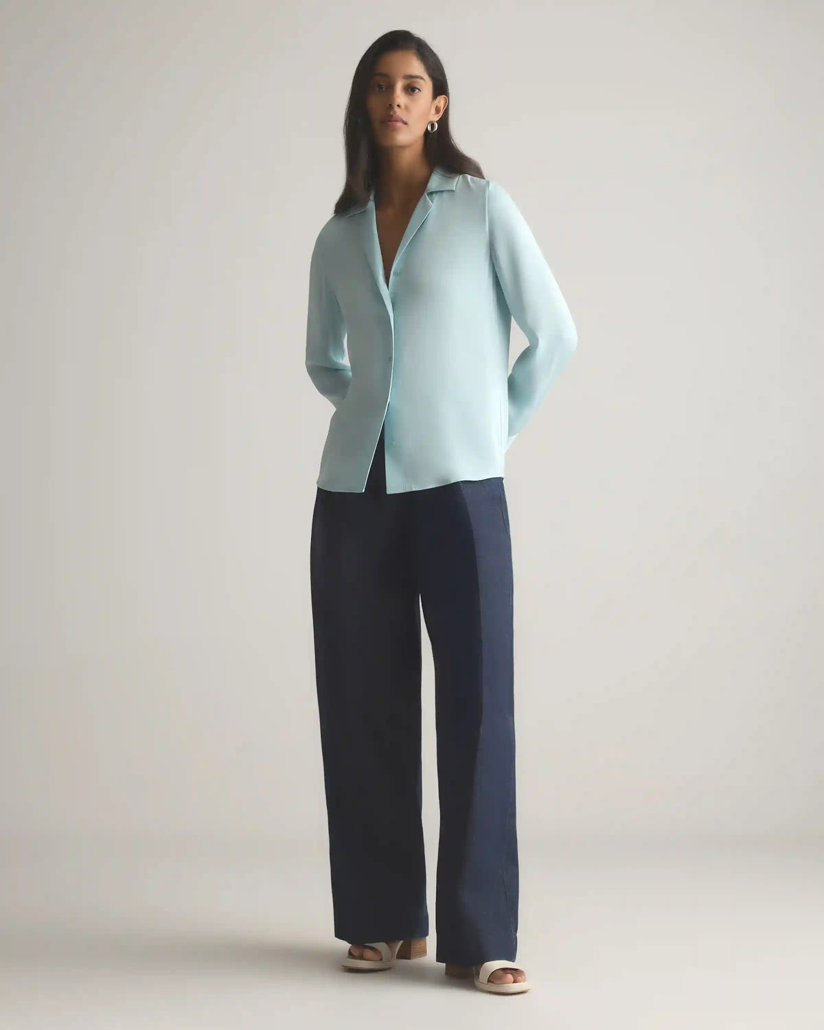 Washable Stretch Silk Notch Collar Blouse