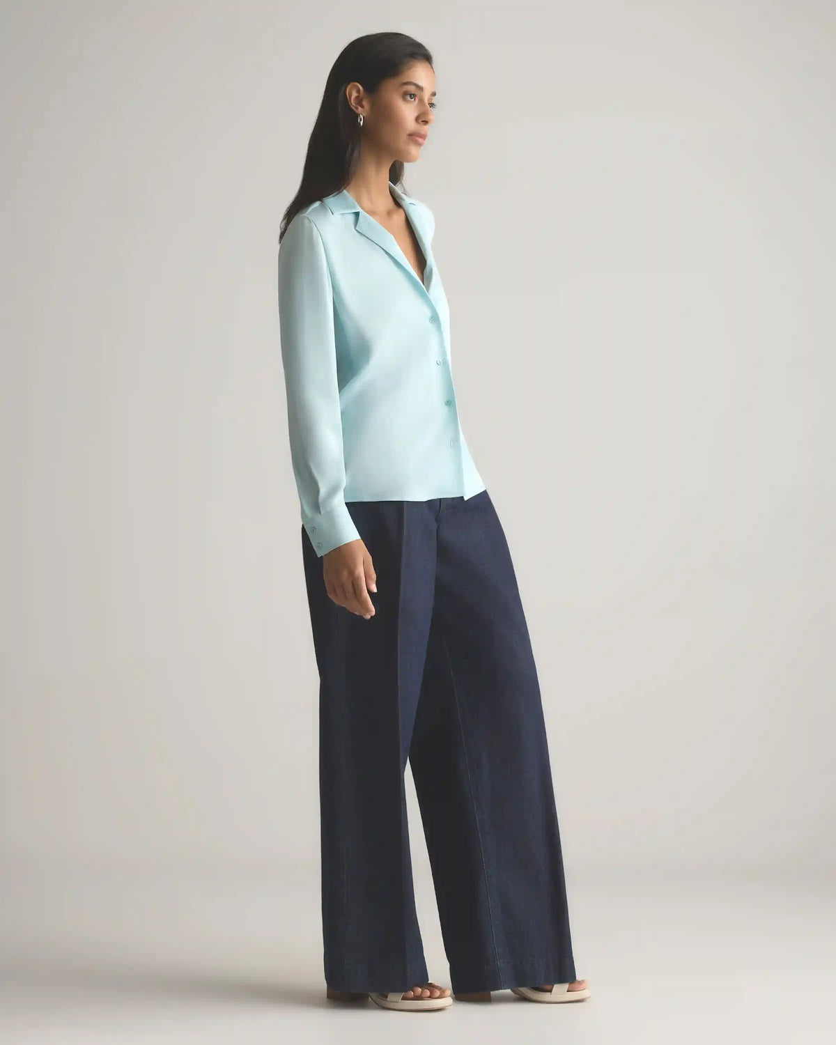 Washable Stretch Silk Notch Collar Blouse