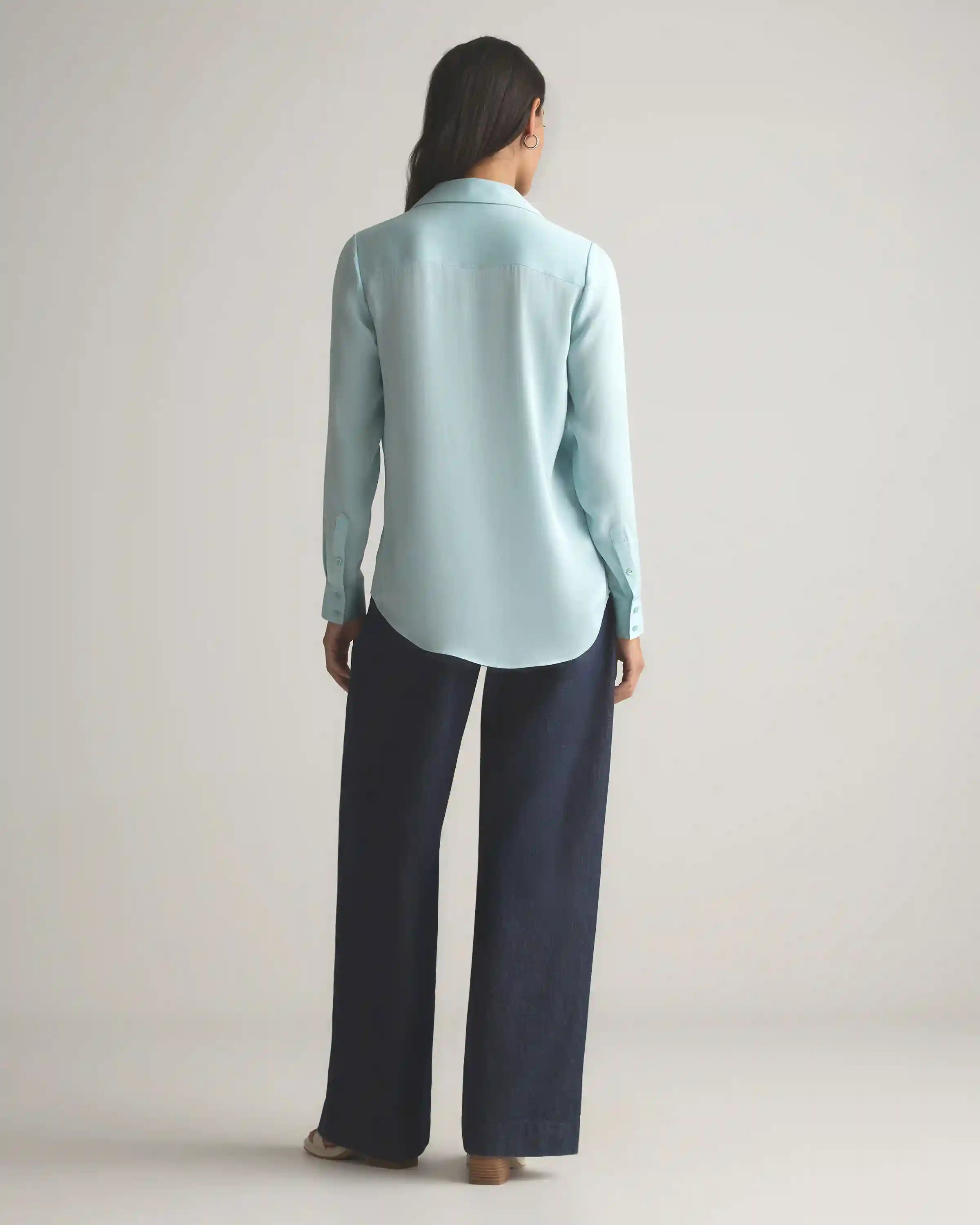 Washable Stretch Silk Notch Collar Blouse