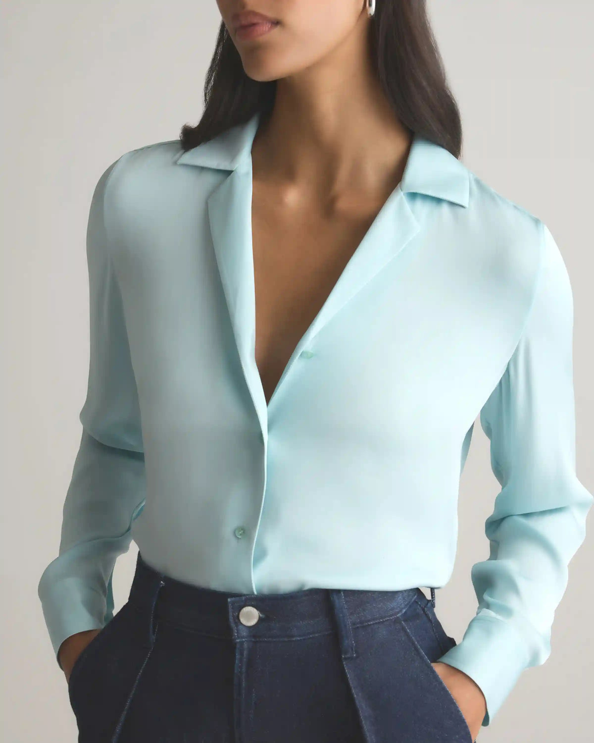 Washable Stretch Silk Notch Collar Blouse