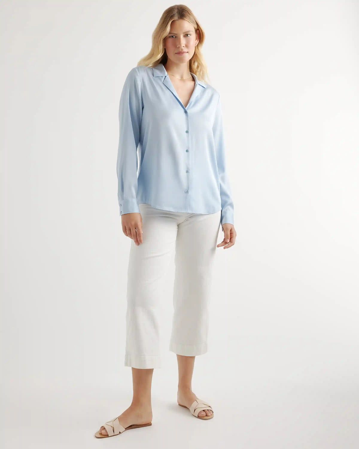 Washable Stretch Silk Notch Collar Blouse