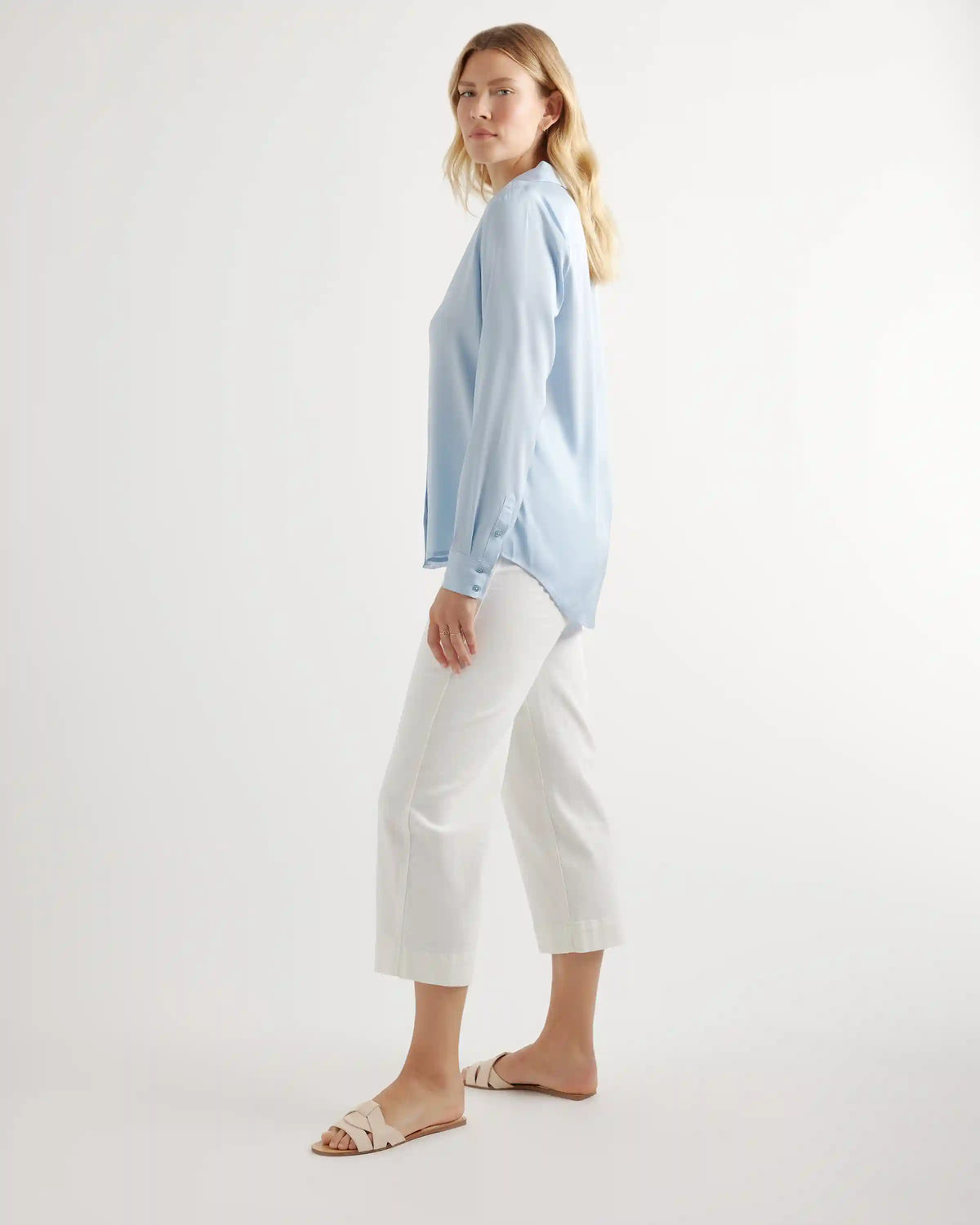 Washable Stretch Silk Notch Collar Blouse