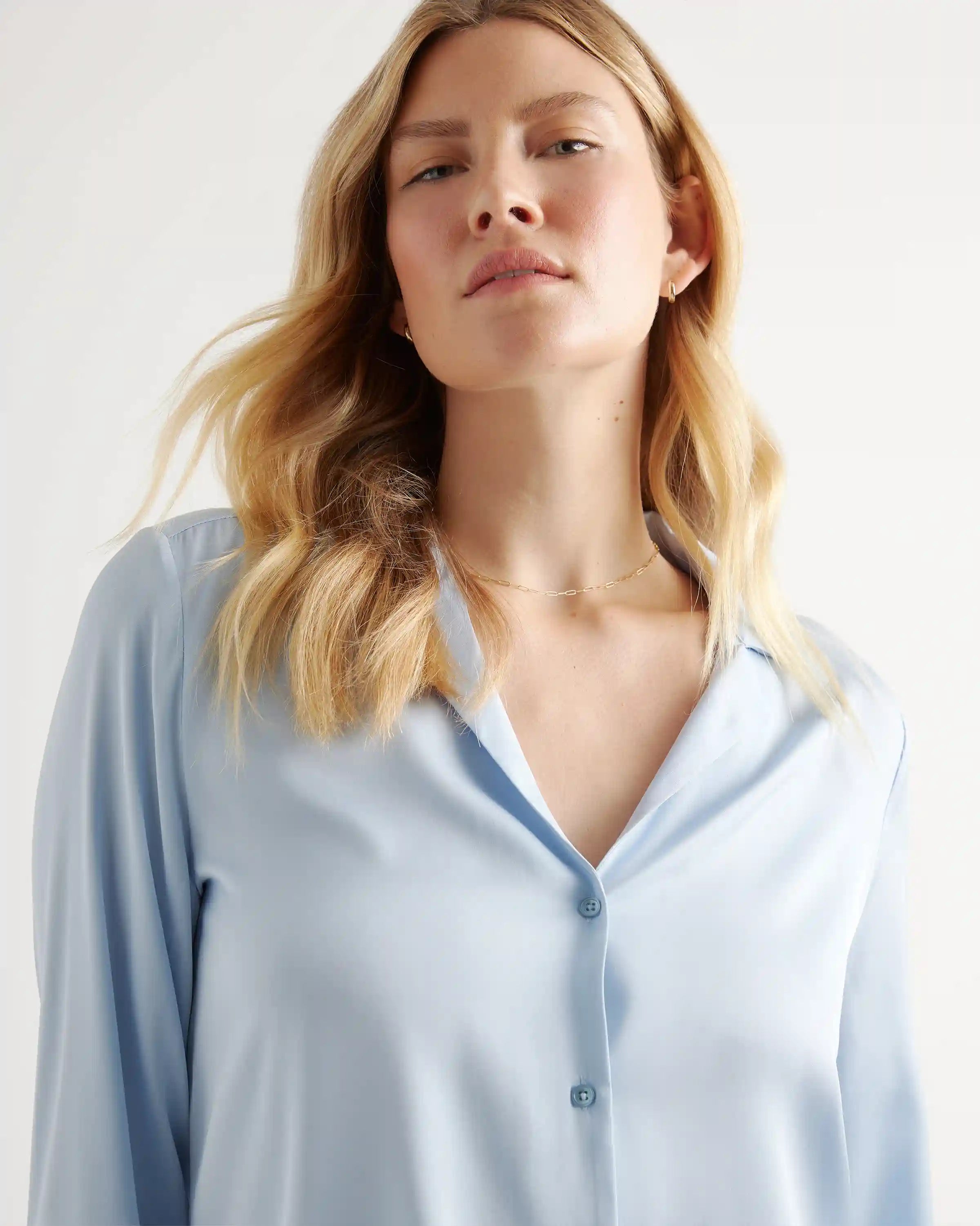 Washable Stretch Silk Notch Collar Blouse