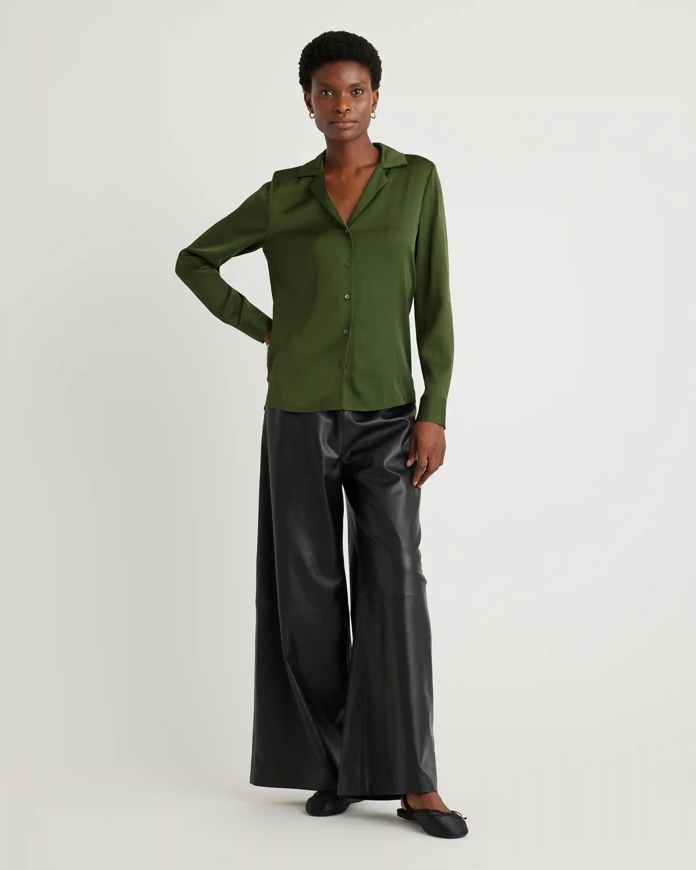 Washable Stretch Silk Notch Collar Blouse