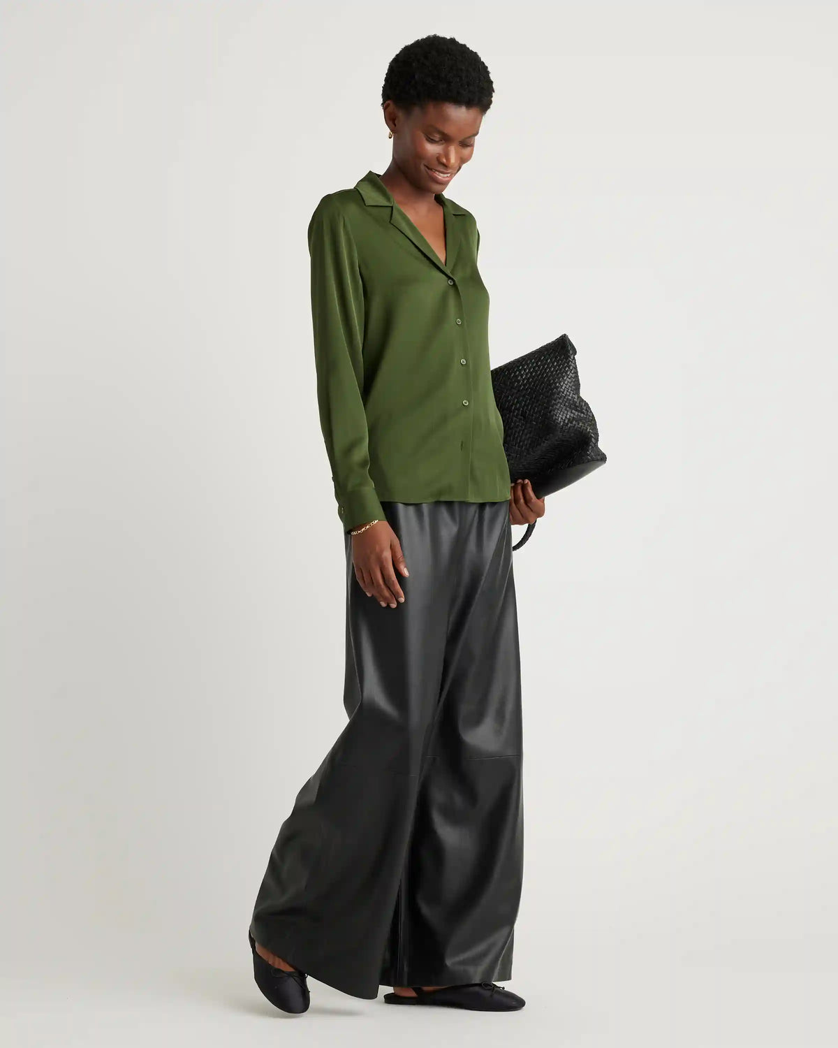 Washable Stretch Silk Notch Collar Blouse