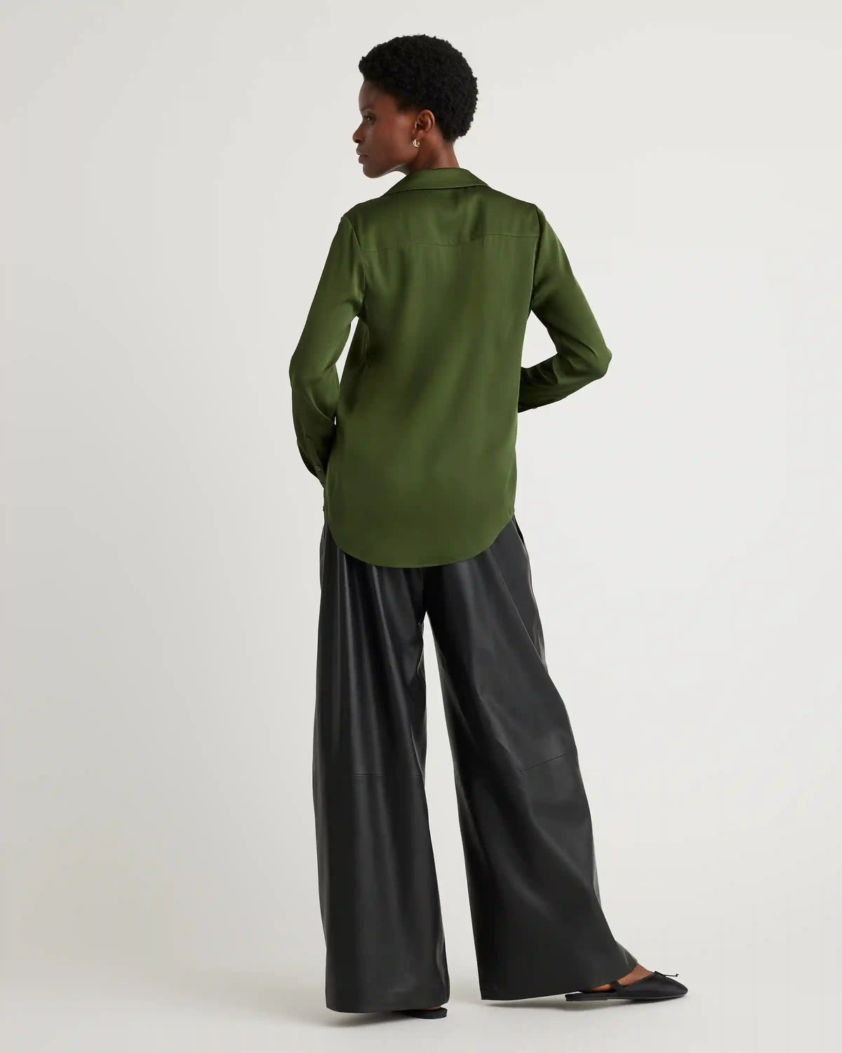 Washable Stretch Silk Notch Collar Blouse