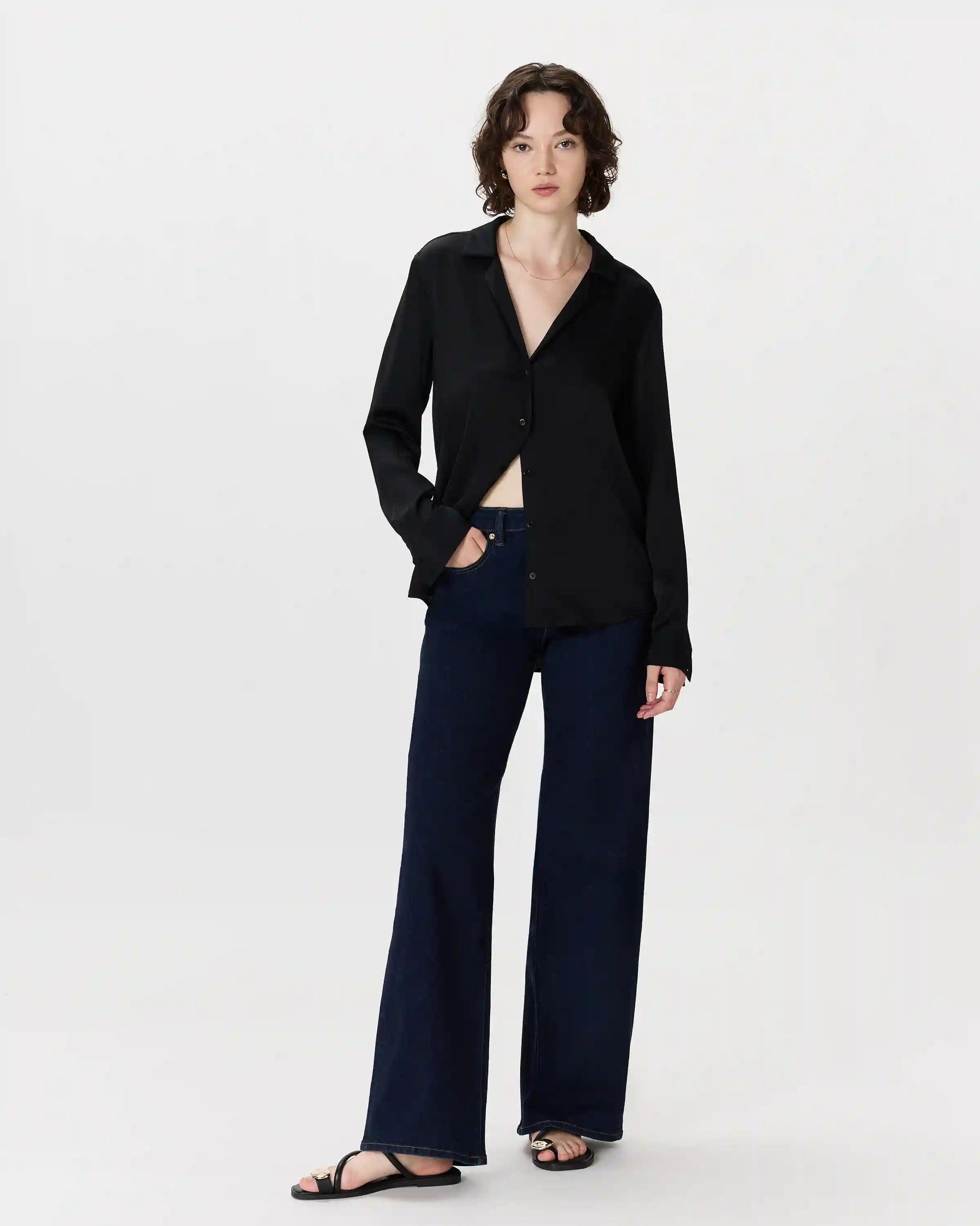 Washable Stretch Silk Notch Collar Blouse