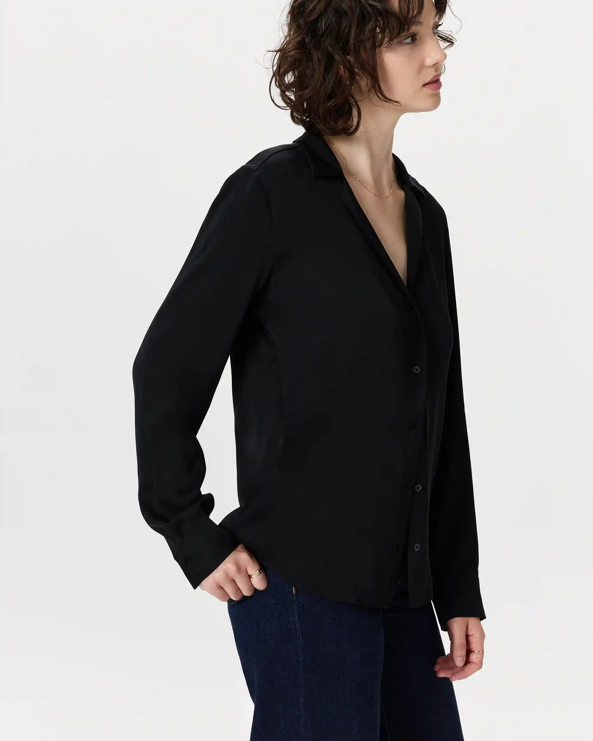Washable Stretch Silk Notch Collar Blouse