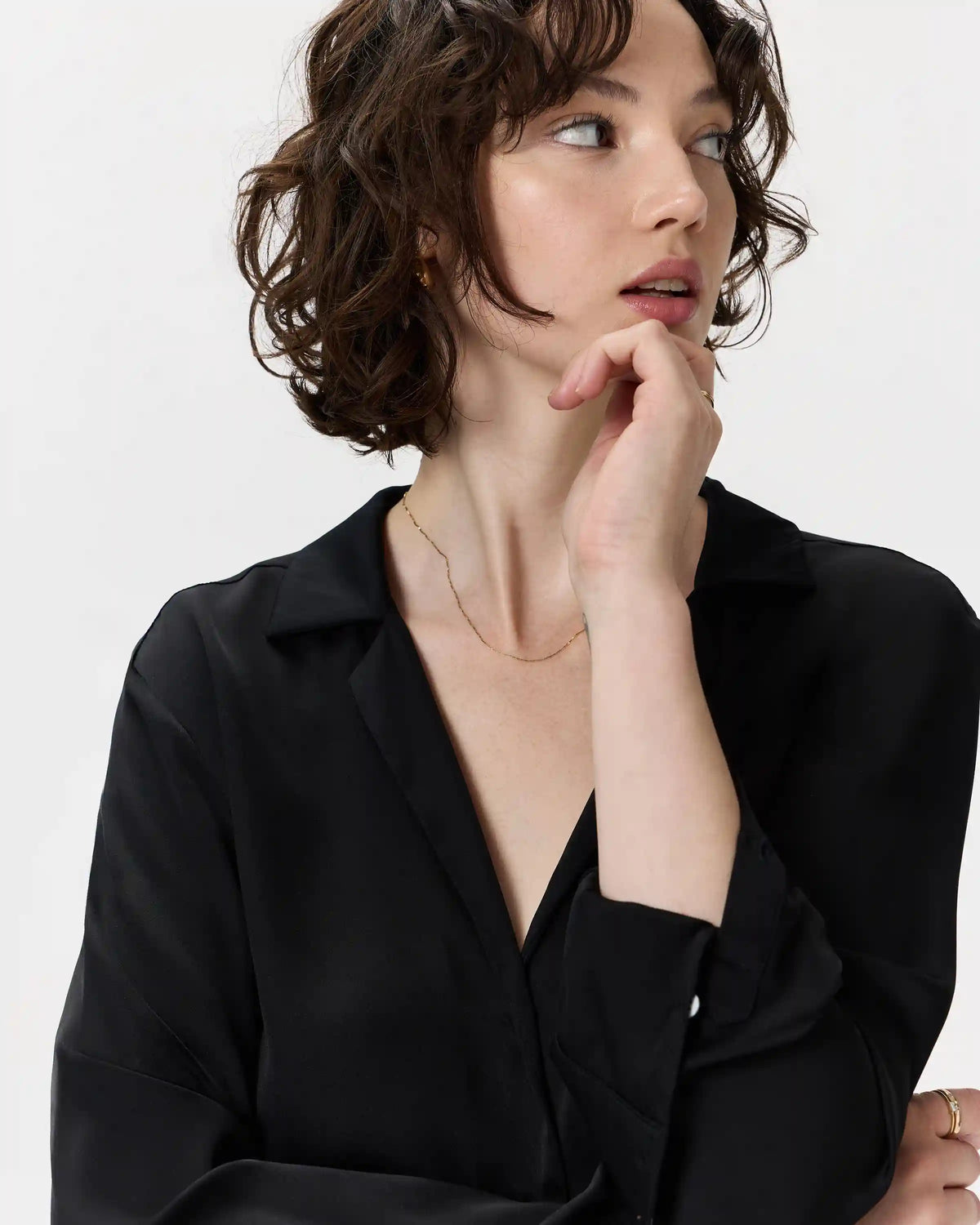 Washable Stretch Silk Notch Collar Blouse