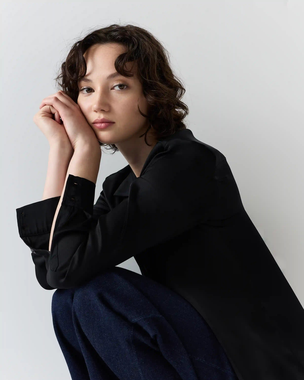 Washable Stretch Silk Notch Collar Blouse