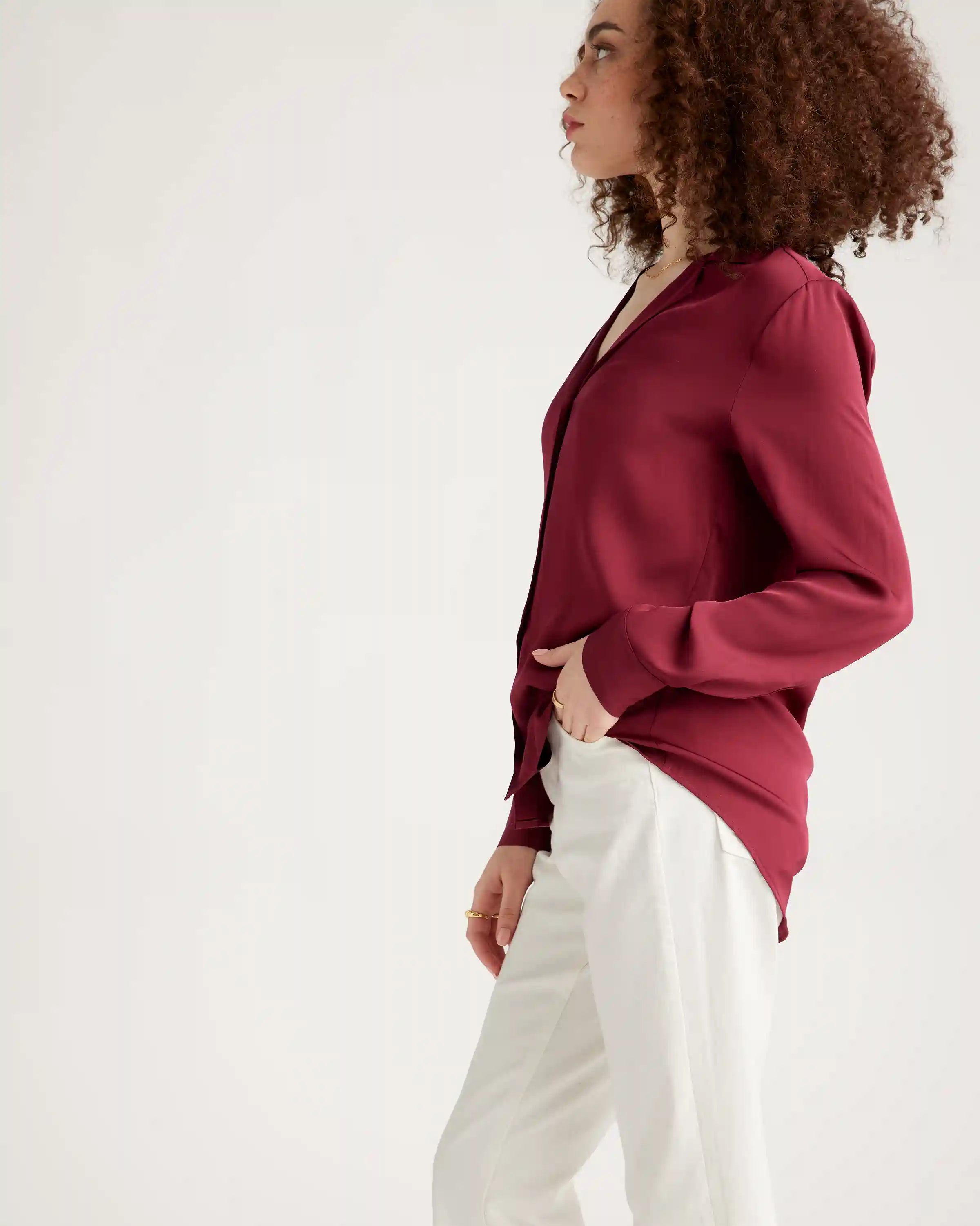 Washable Stretch Silk Notch Collar Blouse