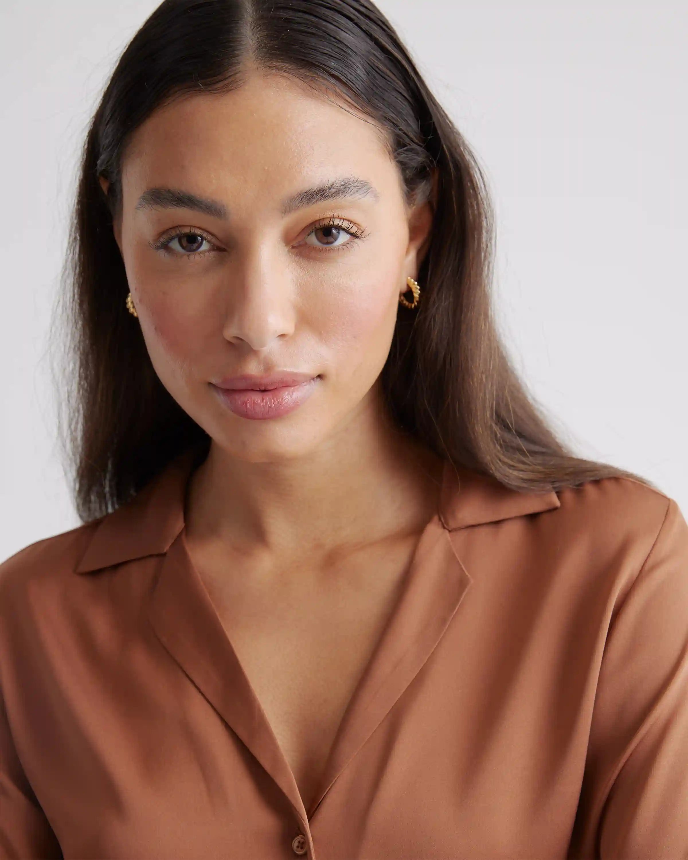 Washable Stretch Silk Notch Collar Blouse