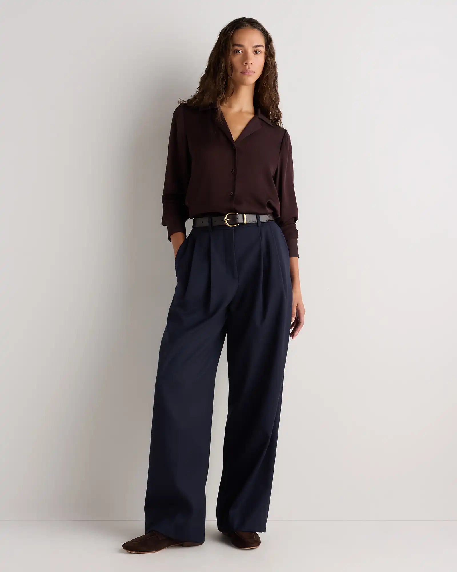 Washable Stretch Silk Notch Collar Blouse
