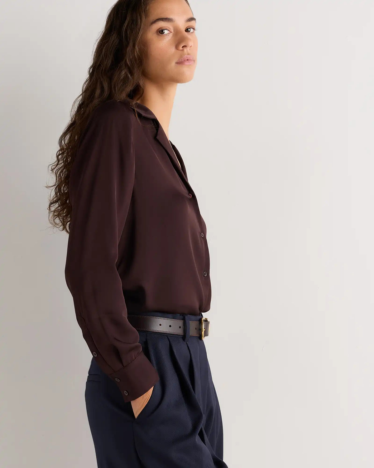 Washable Stretch Silk Notch Collar Blouse