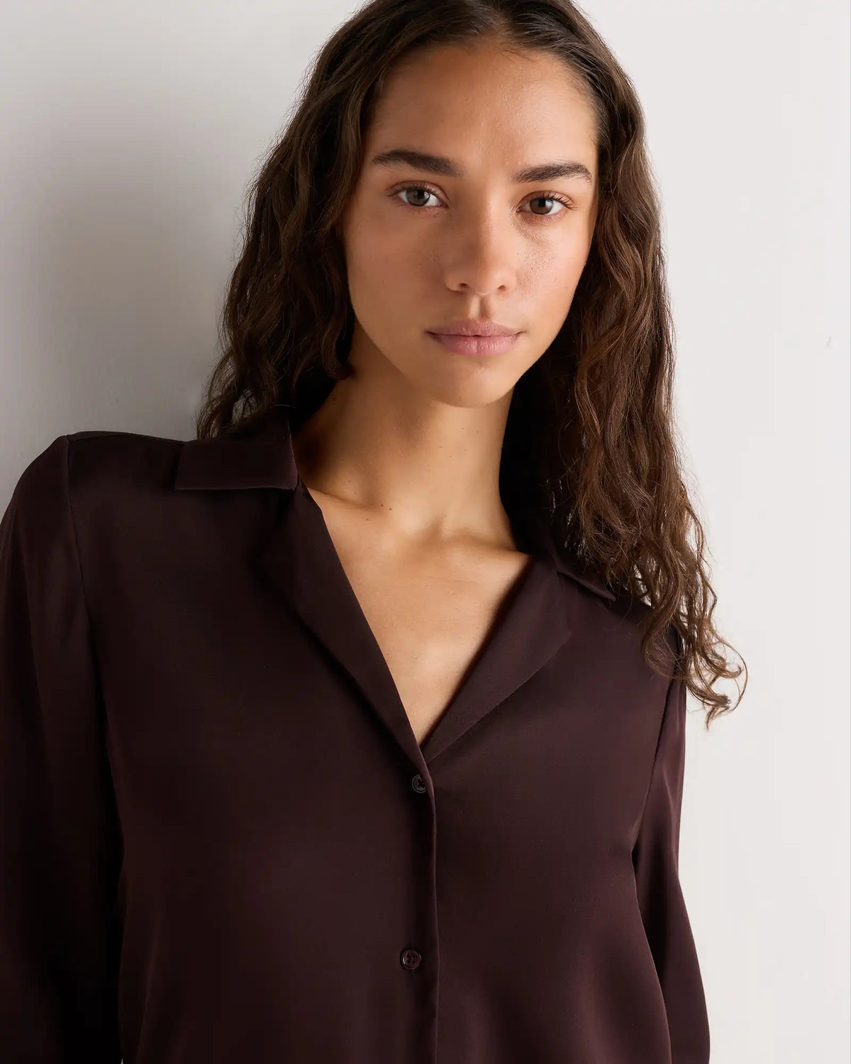 Washable Stretch Silk Notch Collar Blouse
