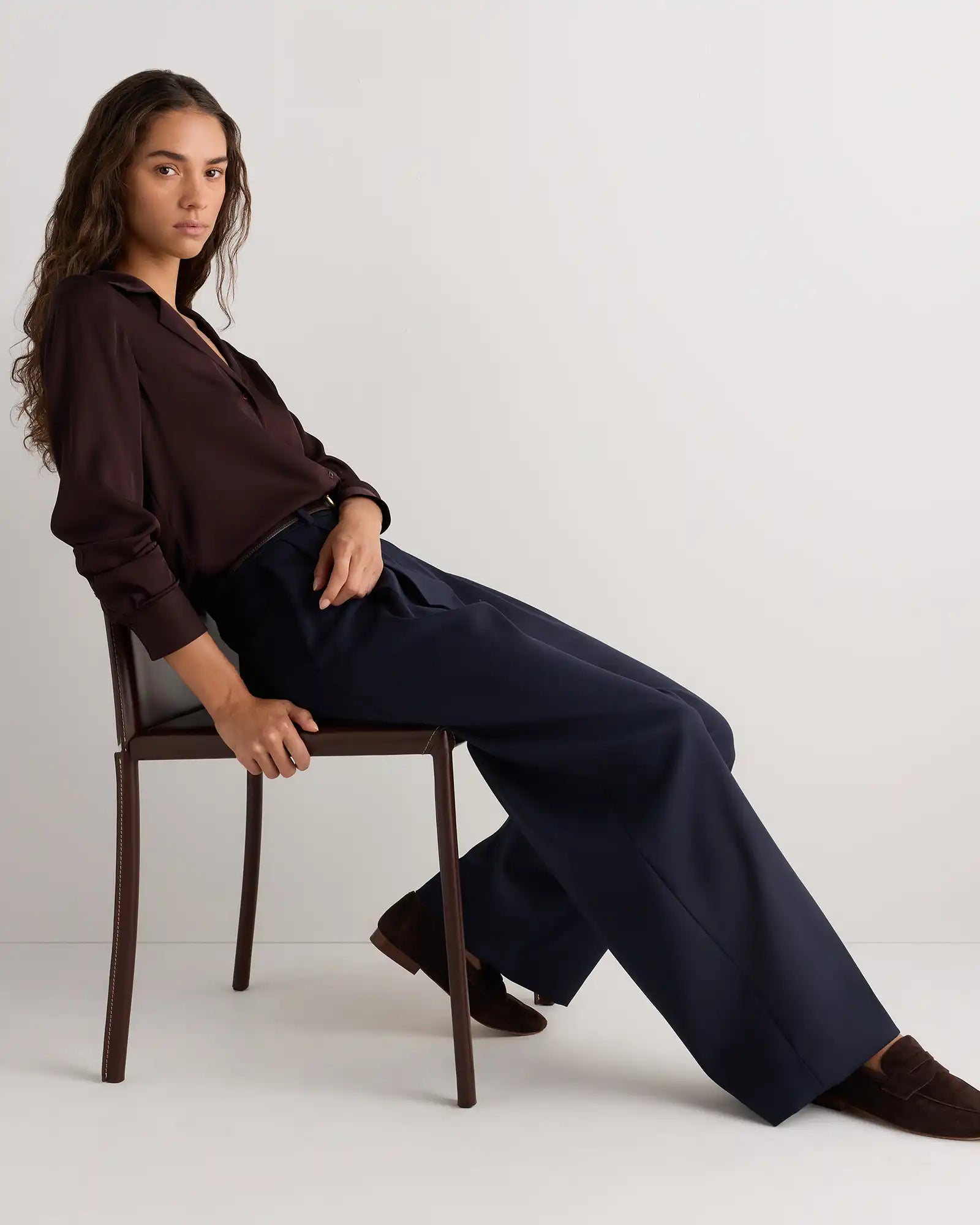 Washable Stretch Silk Notch Collar Blouse