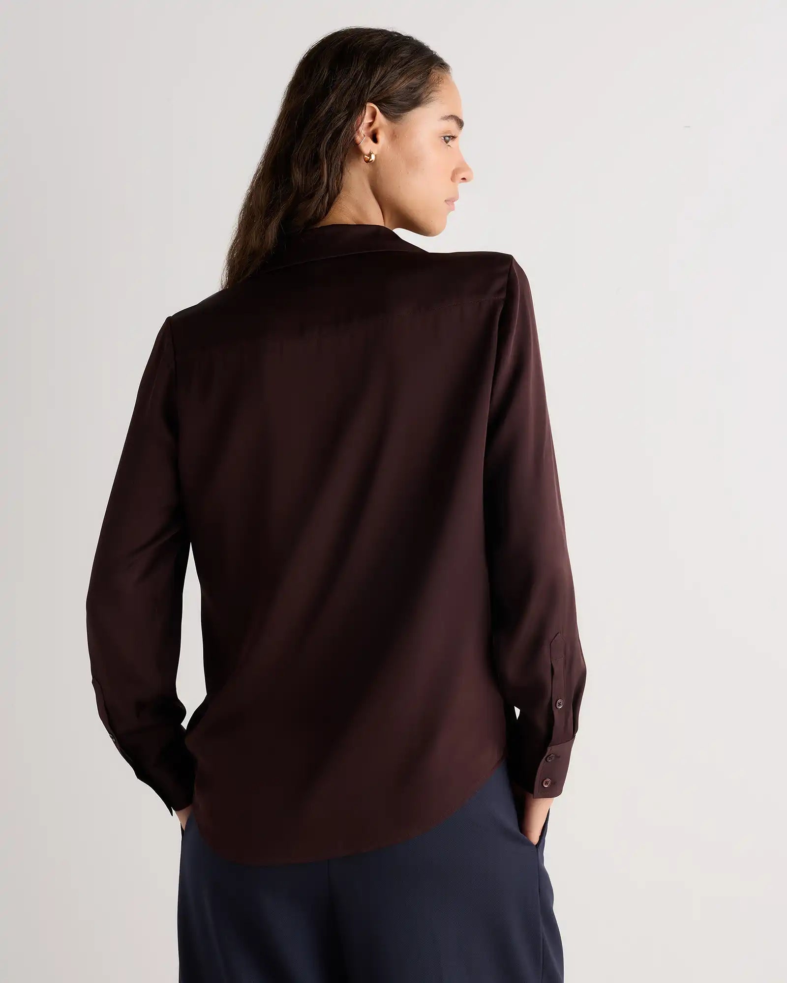 Washable Stretch Silk Notch Collar Blouse