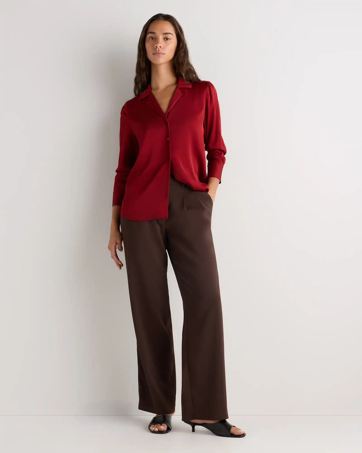 Washable Stretch Silk Notch Collar Blouse