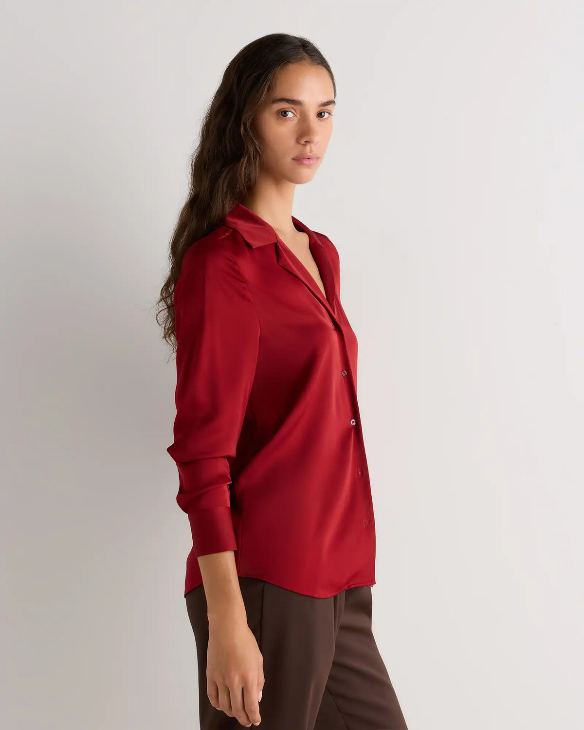 Washable Stretch Silk Notch Collar Blouse