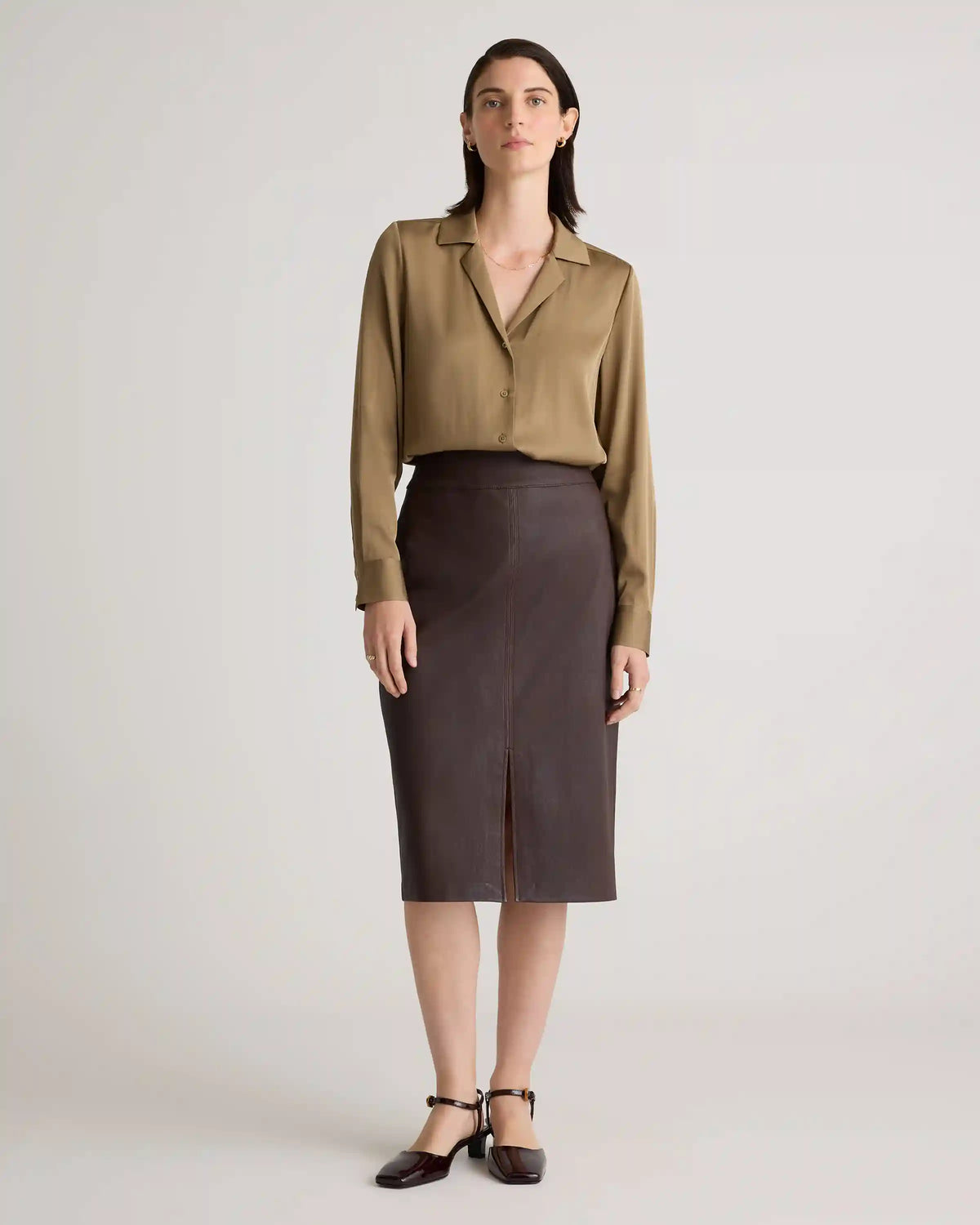 Washable Stretch Silk Notch Collar Blouse