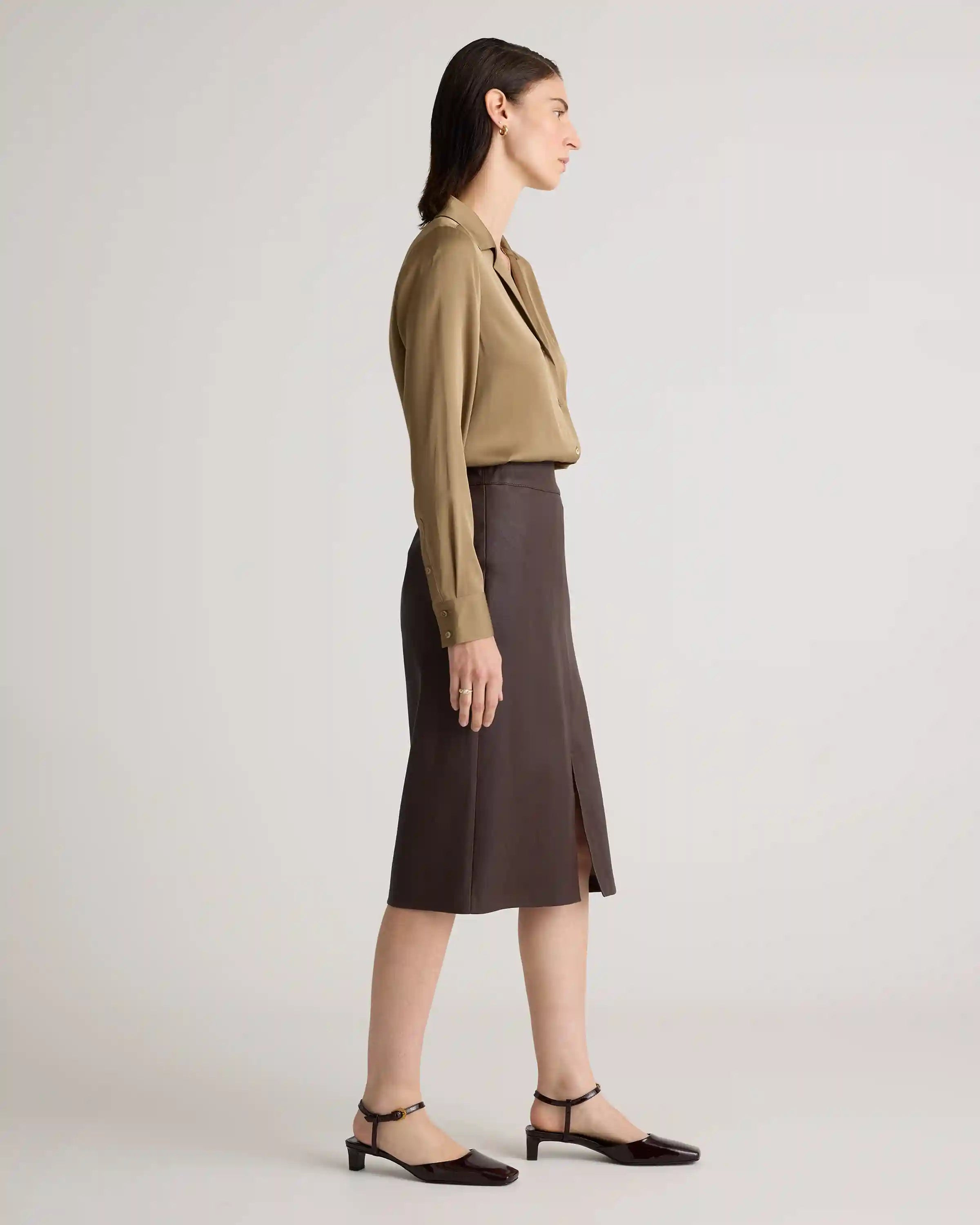 Washable Stretch Silk Notch Collar Blouse
